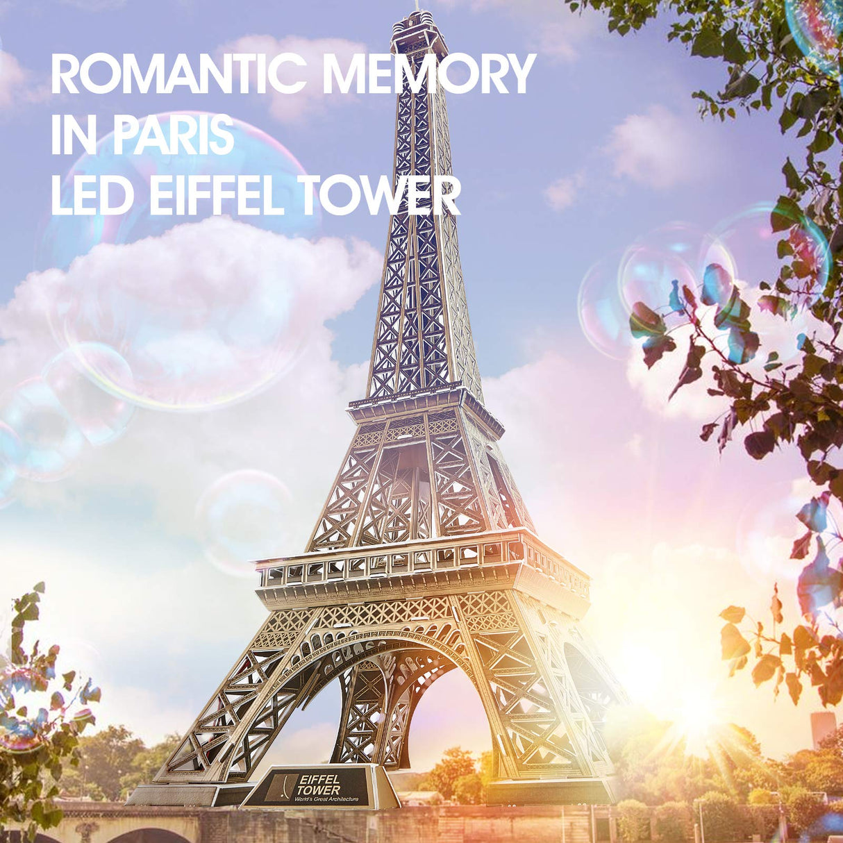 CubicFun 3D Puzzle for Adults Eiffel Tower with Shining LED Lights, Romantic Paris Architecture Model Building Kits Decor, Gift for Women Men, 84 Pieces CubicFun