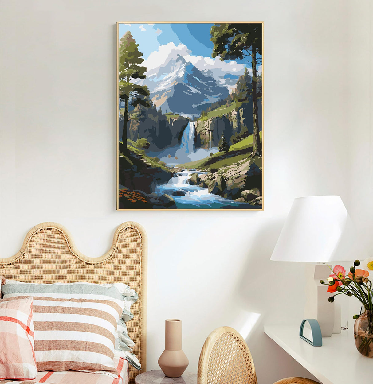 Offito Paint by Numbers Kit for Adults- Waterfall Landscape Adult Paint by Number Kits on Canvas for Beginners, Mountain Scenery DIY Acrylic Oil Number Painting Kits for Home Decor Gift 16"x20" Offito