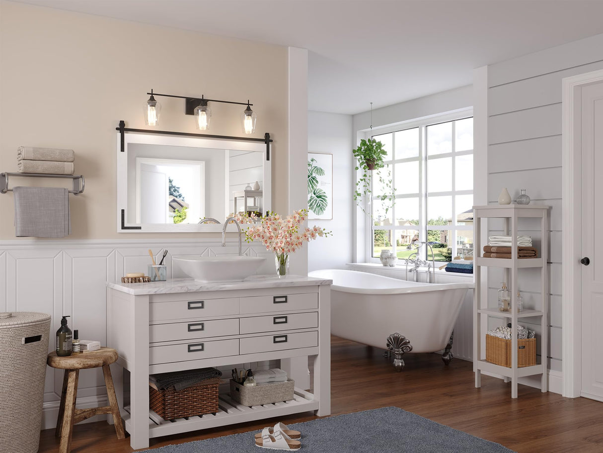 Mestikits Farmhouse Mirror 41x26 Inch, White Rustic Bathroom Mirror, Vanity Wood Framed Rectangular Wall Decor Mirrors for Entryway, Living Room, Bedroom Mestikits