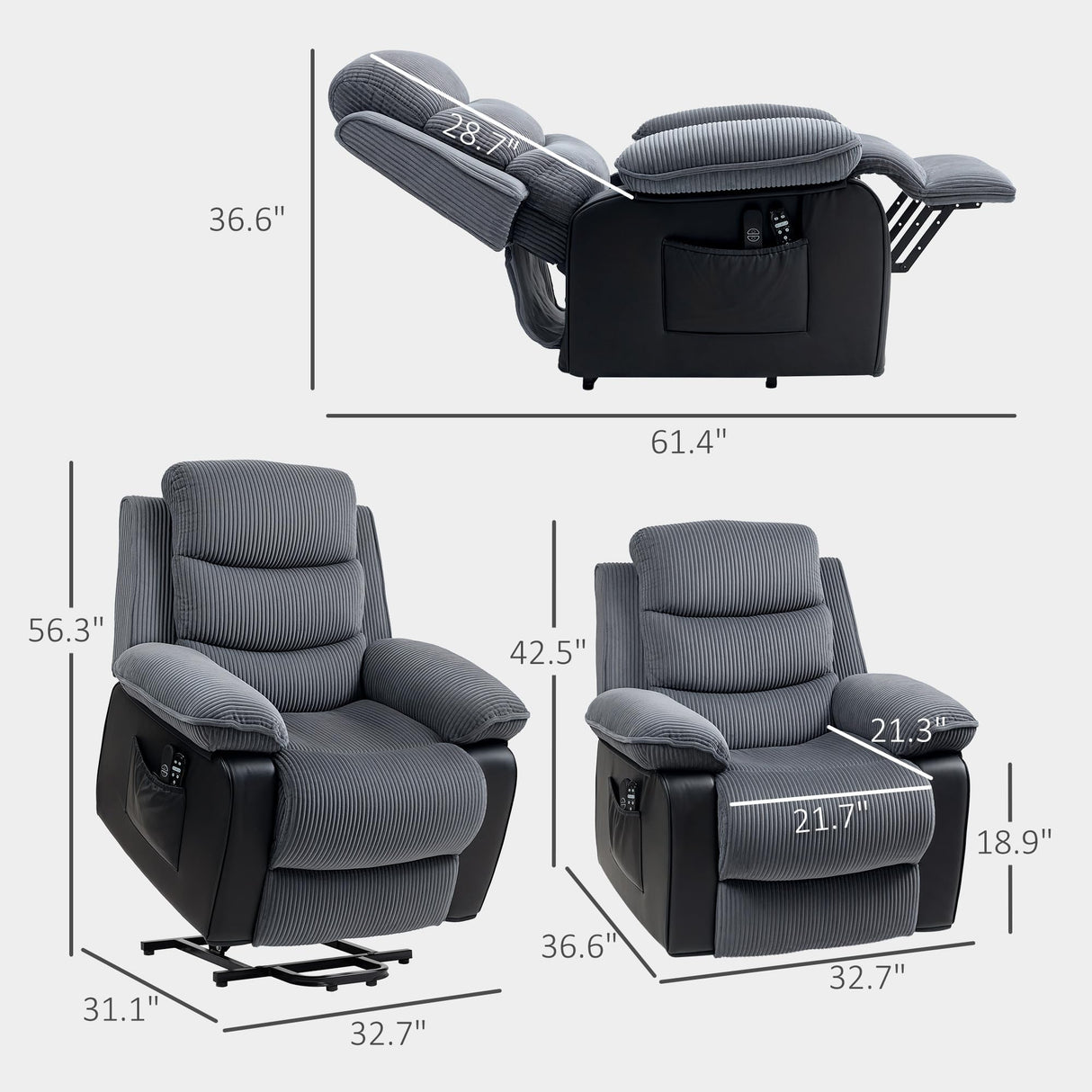HOMCOM Power Lift Recliner Chair for Elderly with Massage and Heat, Electric Lift Chair, Patchwork Design Massage Chair Recliner with Remote Controllers, USB Port and Side Pockets, Gray HOMCOM