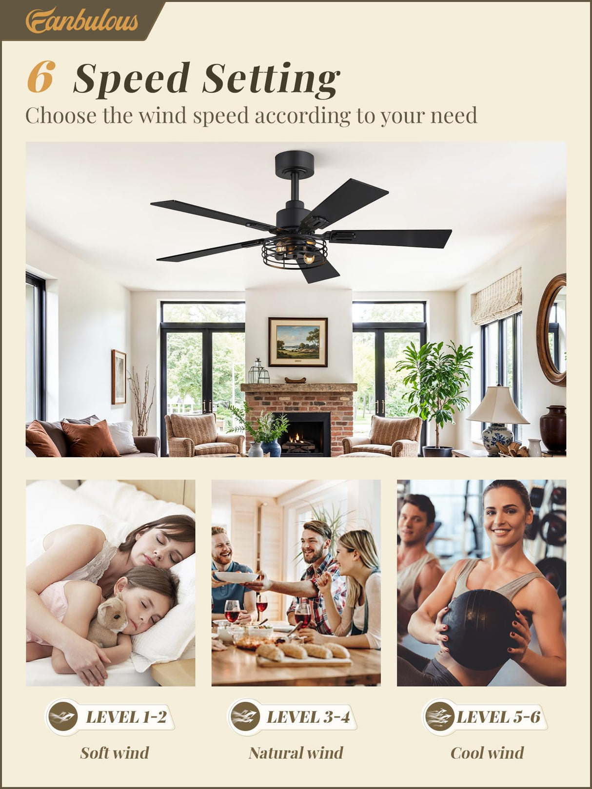 Fanbulous 2 Pack Farmhouse 42 Ceiling Fans with Lights, Black Industrial Caged Ceiling Fans for Bedroom Living Room, Double-Sided 5 Blades Rustic Ceiling Fan Fanbulous