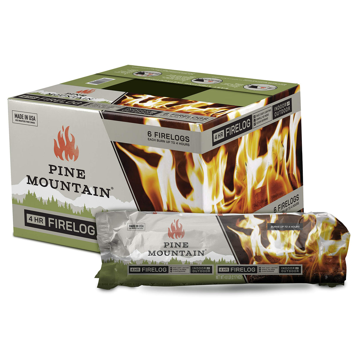 Pine Mountain Traditional 4-Hour Firelog, 6 Logs Long Burning Firelog for Campfire, Fireplace, Fire Pit, Indoor and Outdoor Use Pine Mountain
