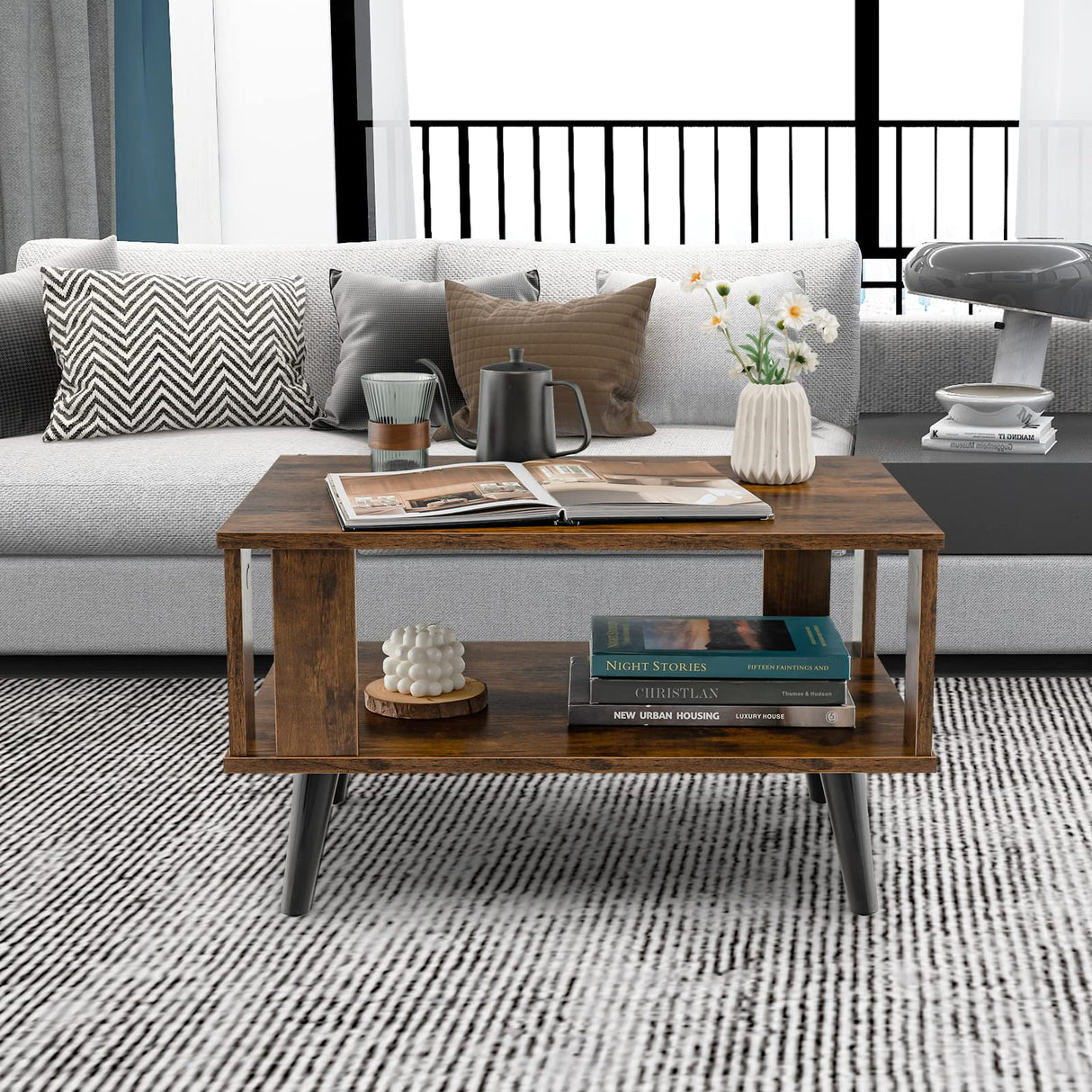 Giantex Small Wood Coffee Table, 2-Tier Tea Table w/Open Storage Shelf & Supportive Legs, Easy Assembly, Mid-Century Center Table for Living Room, Reception Room Giantex