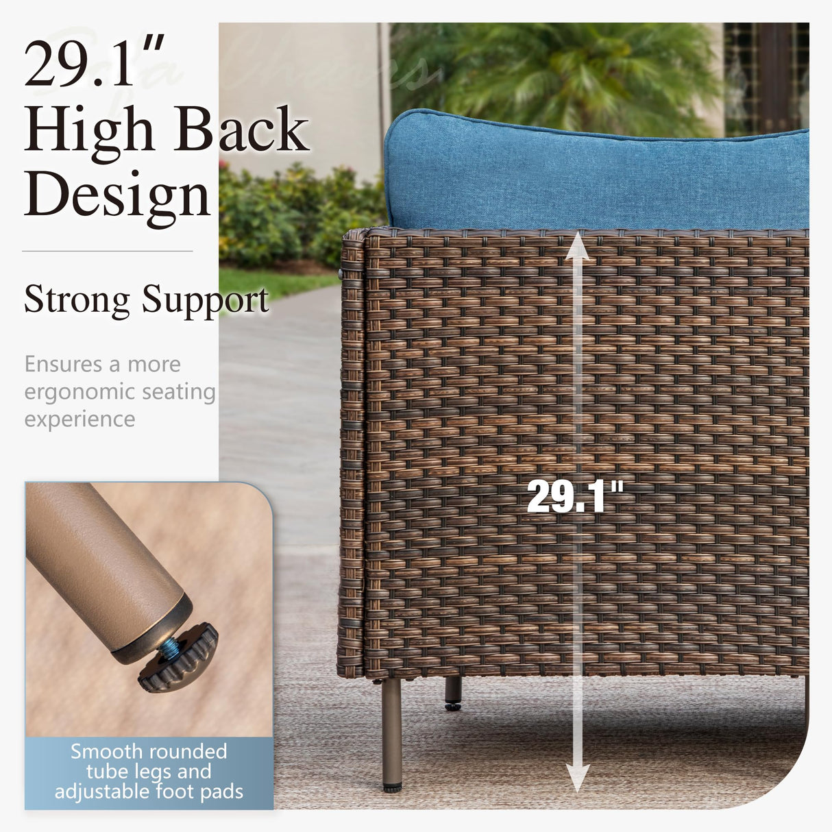 Sophia & William Wicker Patio Furniture Set, Curved Outdoor Sofa 4 Seats Conversation Set with Coffee Table, L-Shaped Outdoor Sectional for Backyard, Porch, Blue Sophia & William