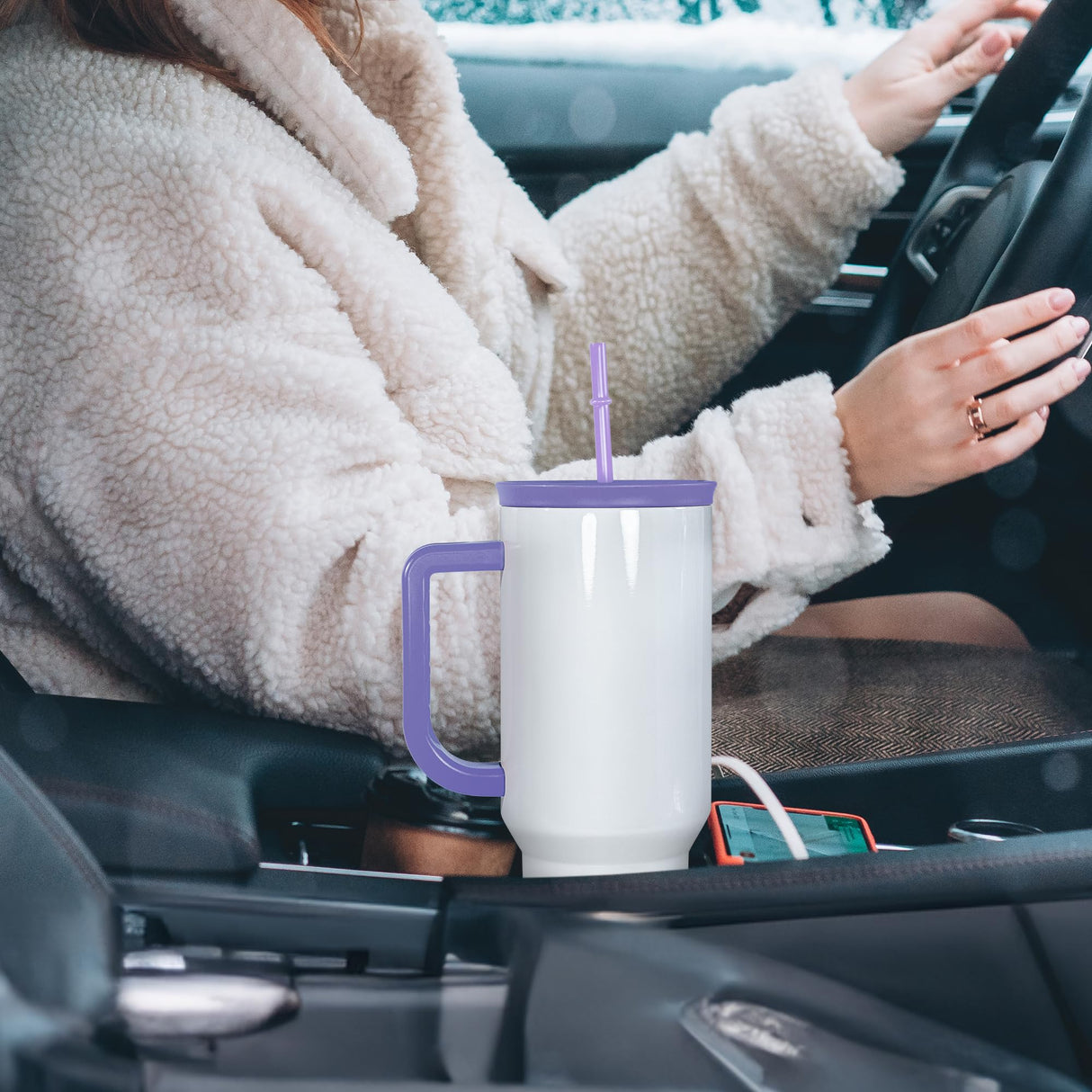 FECBK 40oz Sublimation Tumbler with Handle and Straw, Leak-Proof Insulated Tumblers Bulk Keeps Cold for 34 Hours, Stainless Steel Double Wall Vacuum Insulated Sublimation Blank, Purple, 4 Pack FECBK