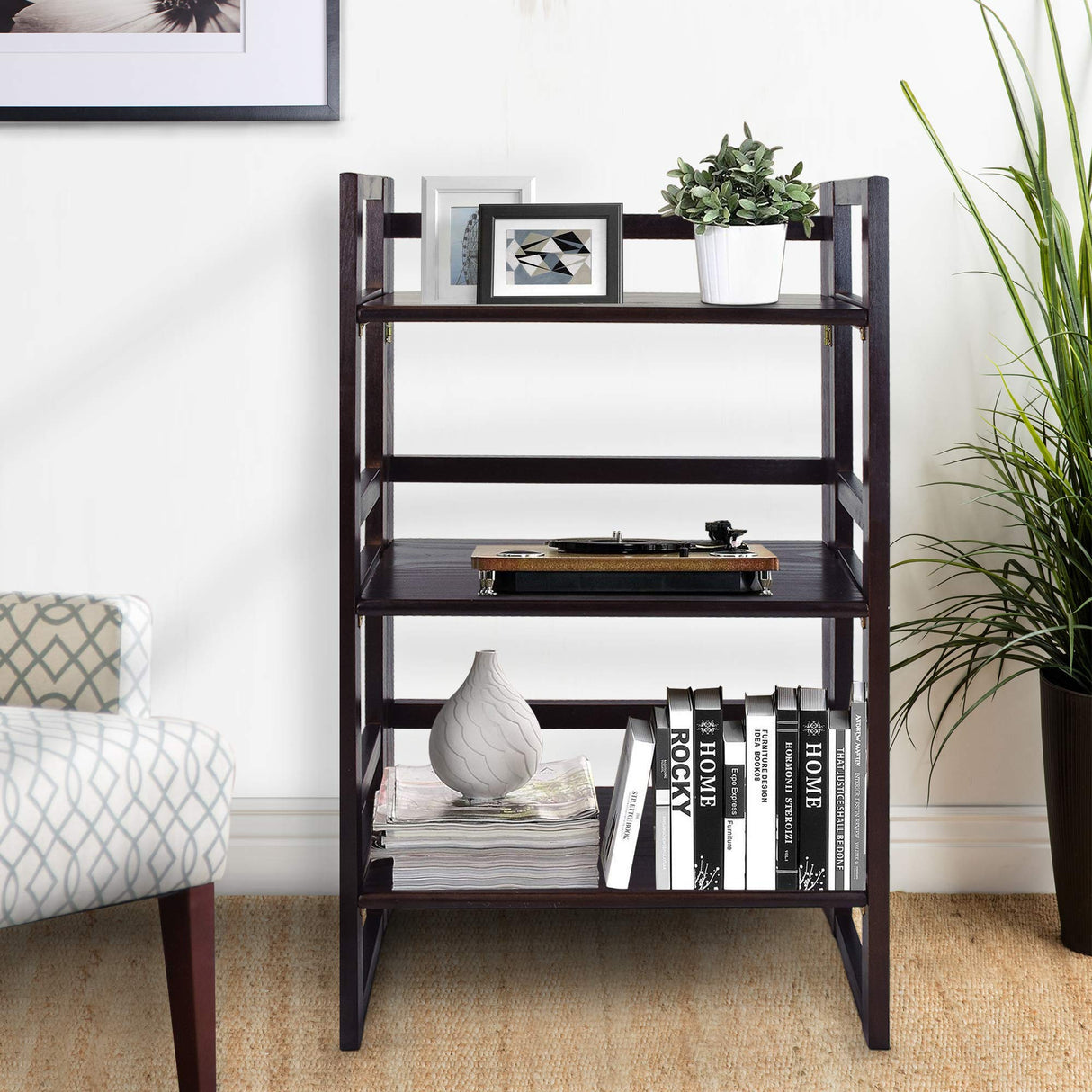 Casual Home 3-Shelf Folding Student Bookcase (20.75" Wide)-Espresso Casual Home