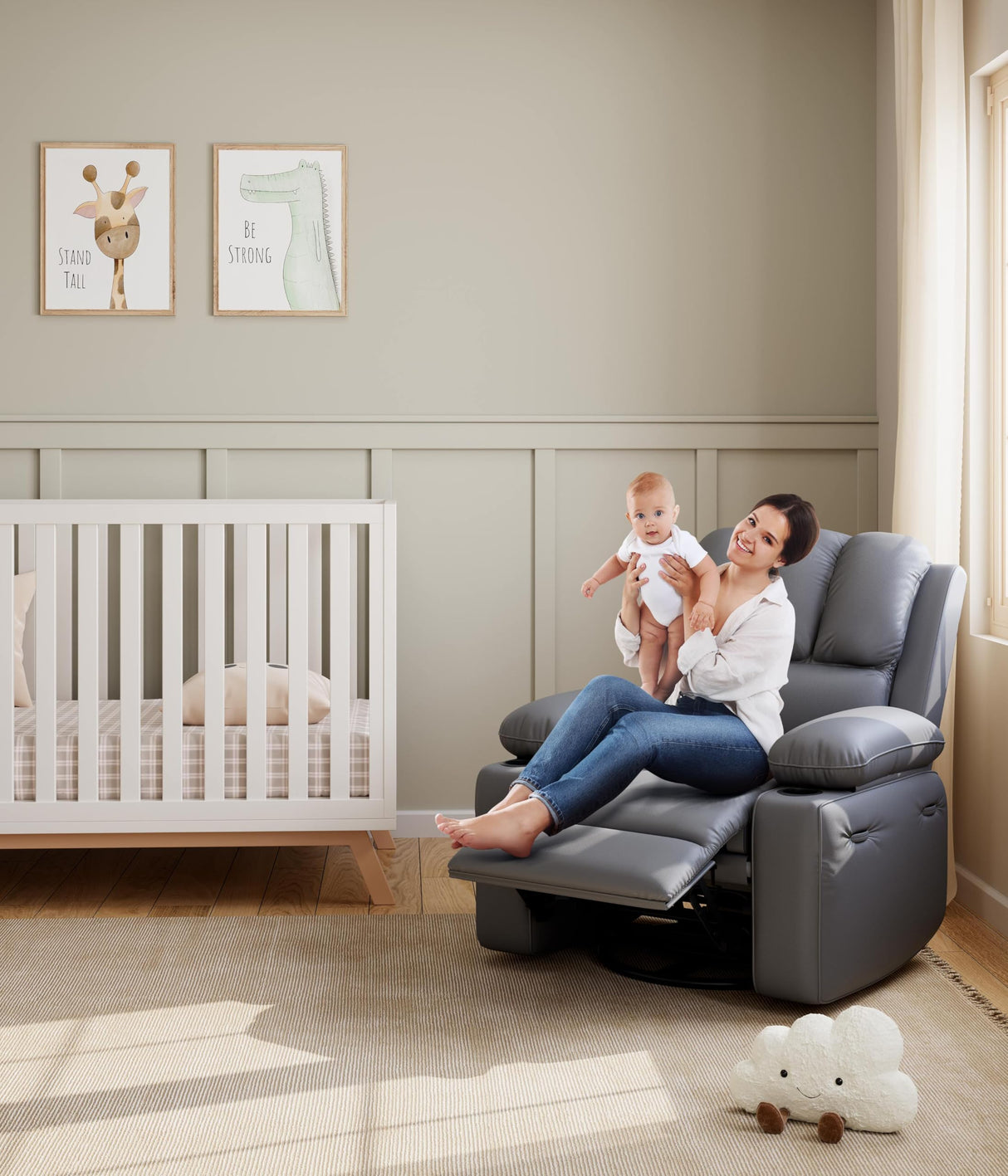 GarveeHome Oversized Recliner Chairs, Classic Manual Leather Recliner, Home Theater Seating with Lumbar & Arms Support for Living Room, Bedroom and Nursery - Gray GarveeHome