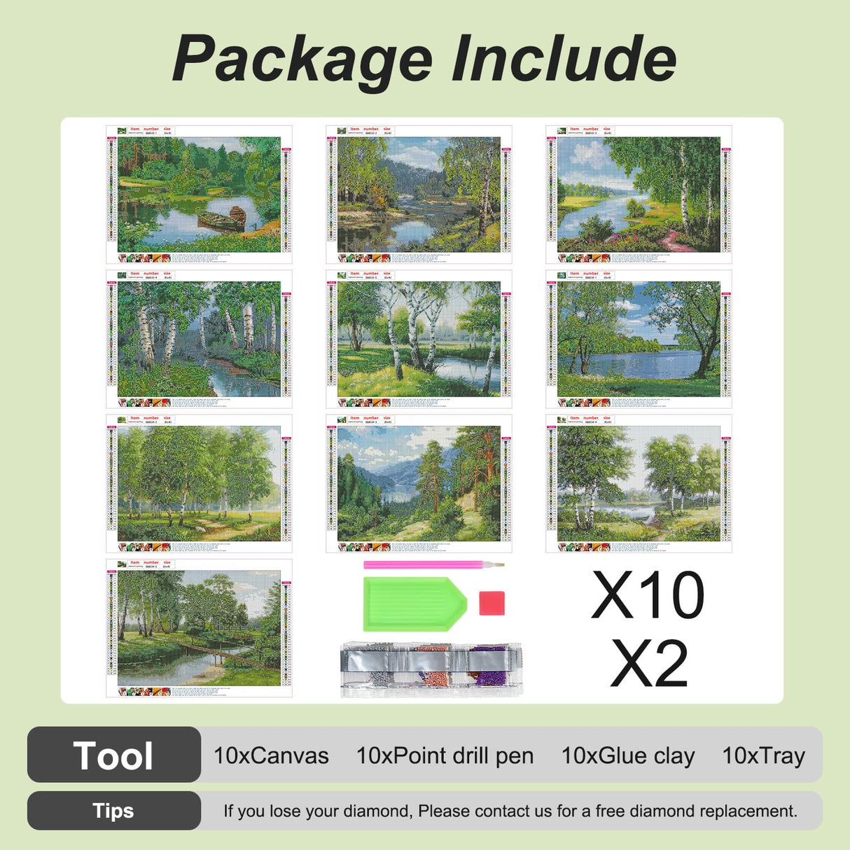 Stalente Diamond Painting Kits for Adults, 10 Pack 5D Diamond Art Kits for Beginners Round Full Drill Diamond Painting for Home Wall Decoration Gift 12×16inch, Natural Landscape Forest Stalente