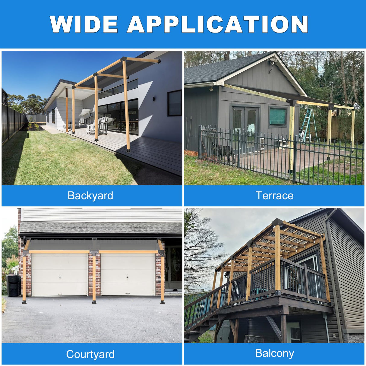 15° Angled Pergola Kit 4x4(Inner 3.64x3.64), 2PC 3-Way Slanted Pergola Roof Bracket, Post Base-Lean Corner Bracket Kit-DIY Gazebo Brackets-Hardware Kit for Outdoor Wood Beams Sunroom Carport Cabin Vlaeng