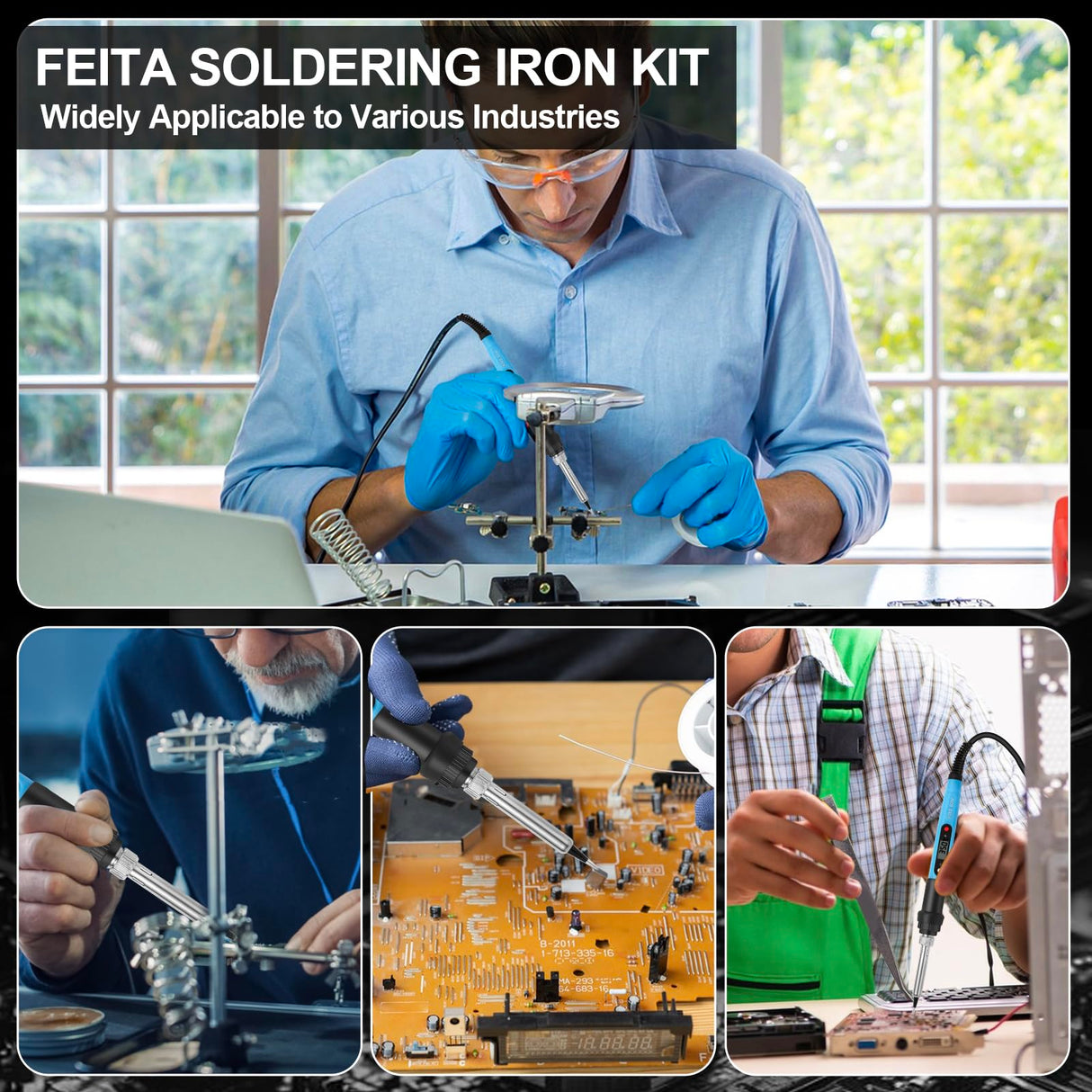 FEITA Electric Soldering Iron Kit with 80W LCD Digital Adjustable Temperature Soldering-iron, 5 Soldering Tips, Rosin Flux, Solder Wires & Stand, Electrical Soldering Kit for Electronics FEITA