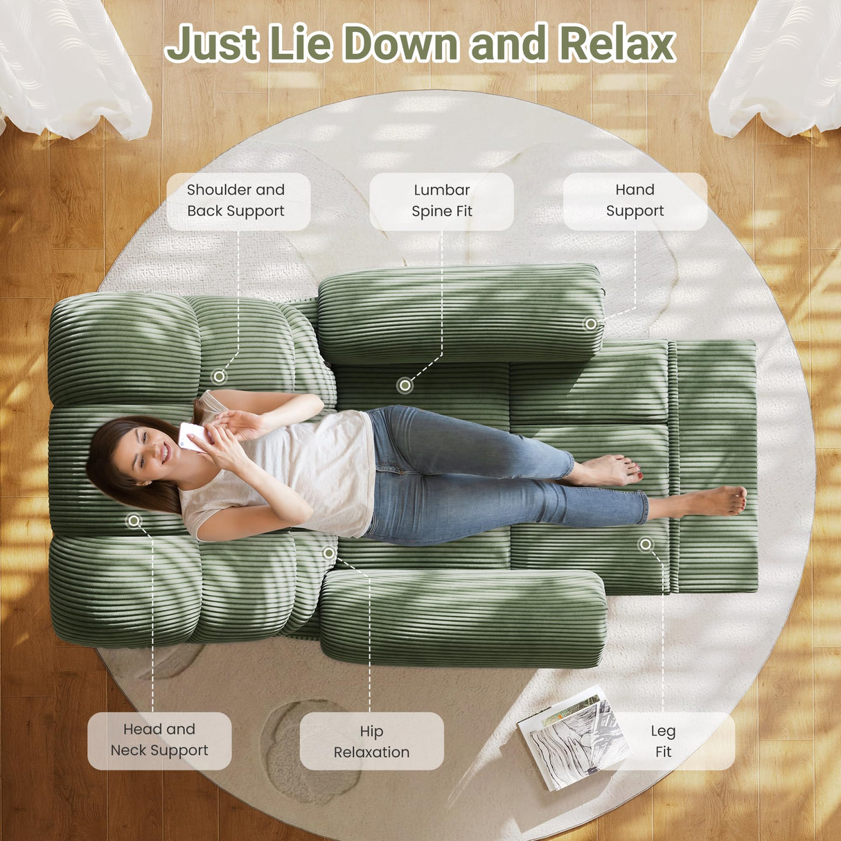 Welzona Updated Power Recliner Chair, Adjustable Electric Recliner Chairs for Adults, Ultra-Comfy Corduroy Recliner Chair for Small Space, Tool-Free Assembly, 2 Side Pockets and USB Port, Green Welzona