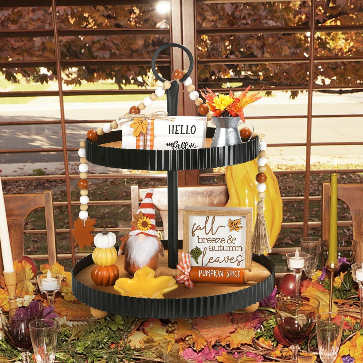 Thanksgiving Decorations for Home 8PCS Tiered Tray Decor Set, Tabletop Fall Thanksgiving Decor for Shelf Mantel Fireplace Office Desk Coffee Bar Table Centerpieces Pumpkin Farmhouse Wood Sign SYNCVIBE