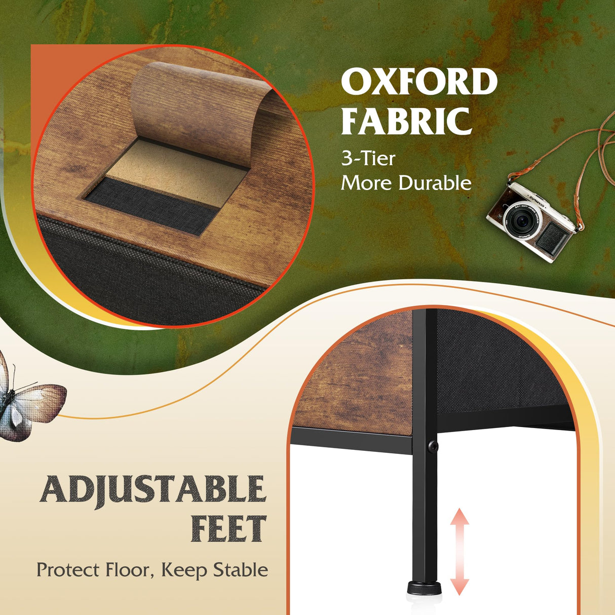 WLIVE Dresser for Bedroom with 5 Drawers, Wide Bedroom Dresser with Drawer Organizers, Chest of Drawers, Fabric Dresser for Living Room, Closet, Hallway, Rustic Brown Wood Grain Print WLIVE