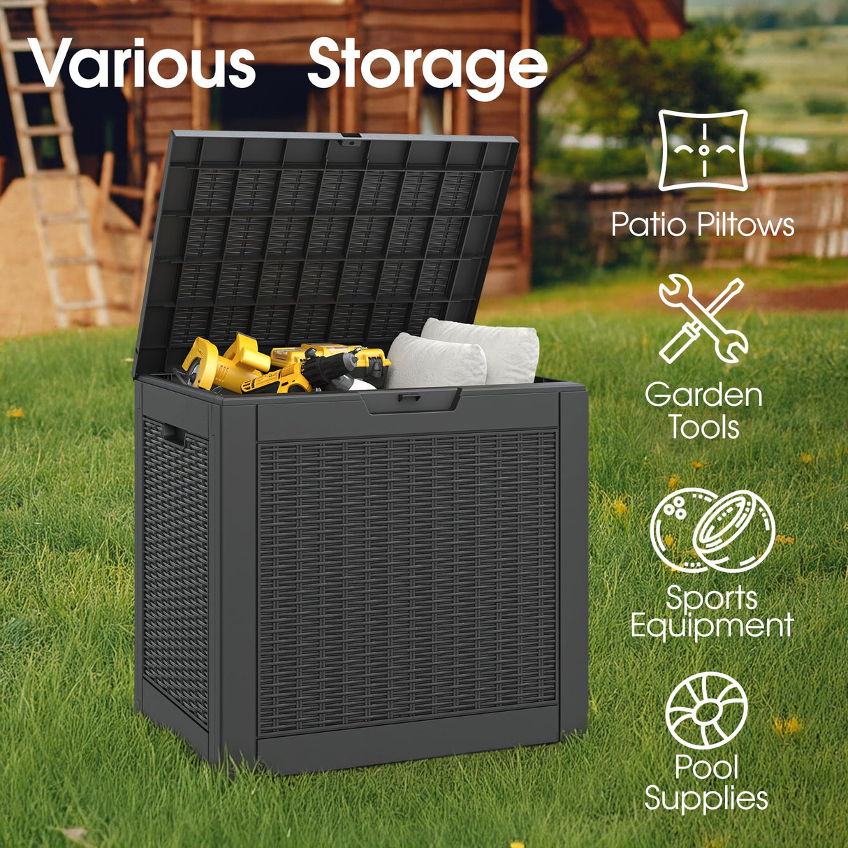 NUNU LAB 31 Gallon Outdoor Storage Box Waterproof,Indoor Outside Deck Box,Backyard Storage Bin For Package Delivery,Garden Tools,Patio Cushions,Pool Accessories,Storage Bench Lockable Lid NUNU LAB