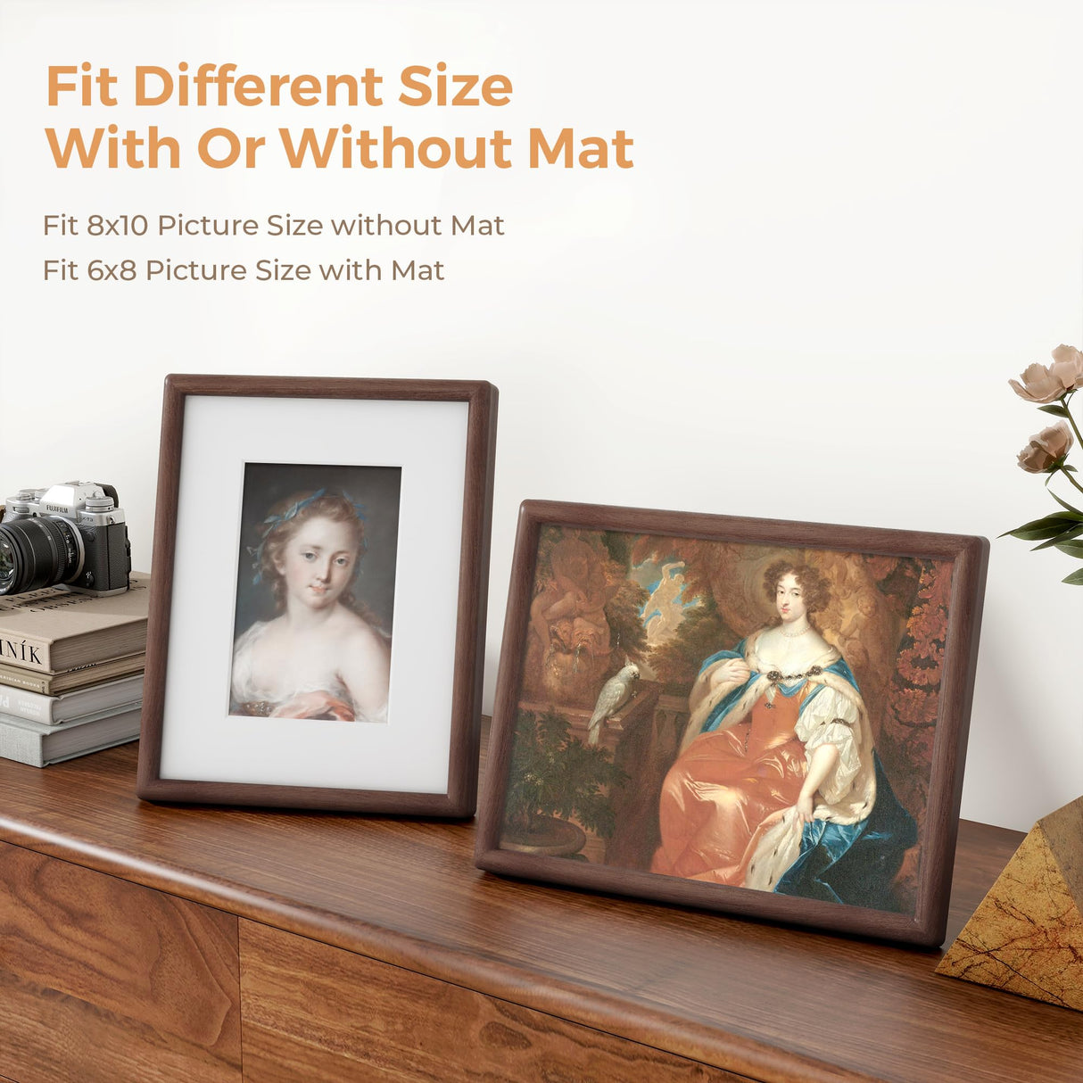 Axeman 8 x 10 Picture Frame - Solid Walnut Frame 8x10 Matted to 5x7 - Rounded Corner Walnut Photo Frame 8 by 10 with Tempered Glass - Natural Wood Picture Frame with Removable Ivory Mat - Walnut Axeman