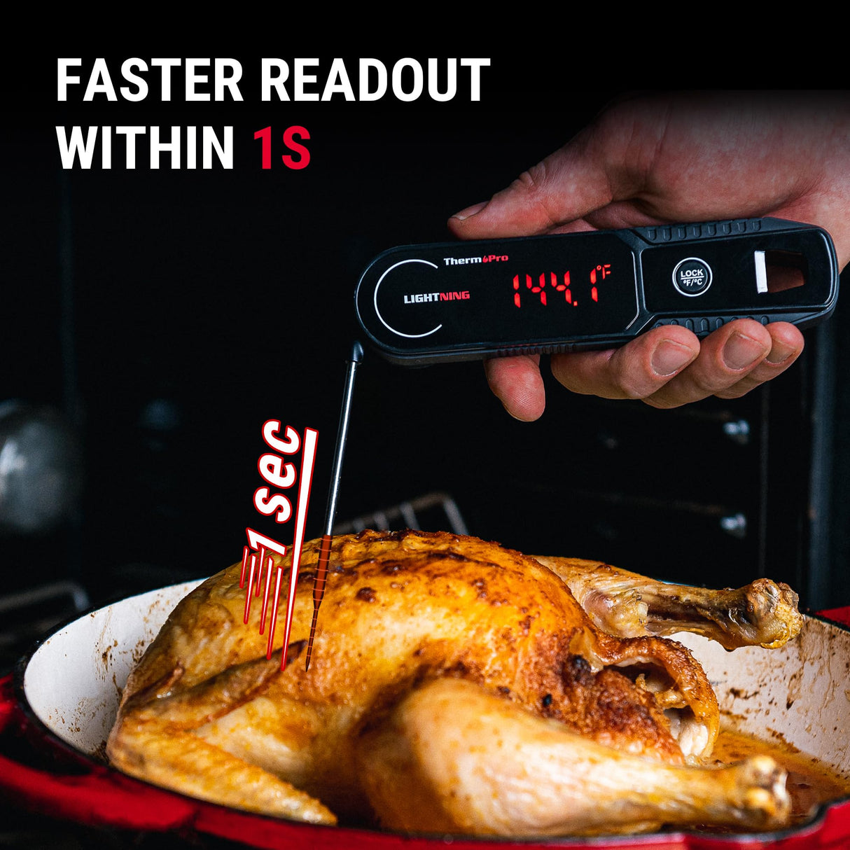 ThermoPro Lightning 1-Second Instant Read Meat Thermometer, Kitchen Food Thermometer with Auto Wake/Sleep/180° Rotating Display, Waterproof Cooking Thermometer for Oil Deep Fry Smoker BBQ Grill ThermoPro