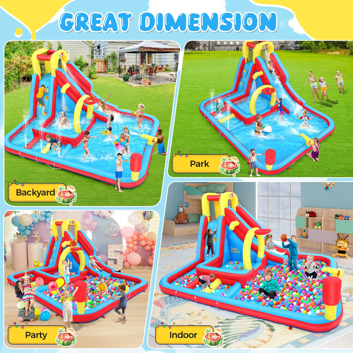 Whubefy Inflatable Water Slide Bounce House, 13.2x10Ft 13-in-1 Bounce House Obstacle Course Waterslides, Summer Fun w/Boxing Pole/Slide/ 10+ Accessories, Inflatable Water Slide for Kids Outdoor Whubefy