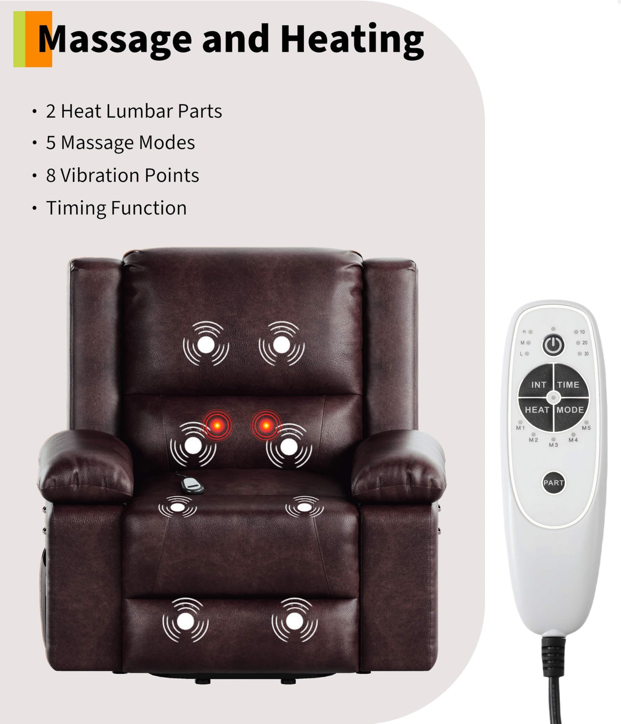 GarveeHome Electric Lift Recliner Chair - Heat and Massage, PU Leather Power Lift Recliner for Elderly & Mobility Impaired, Adjustable Back and Legs, Heavy Duty Lift Chair for Seniors GarveeHome