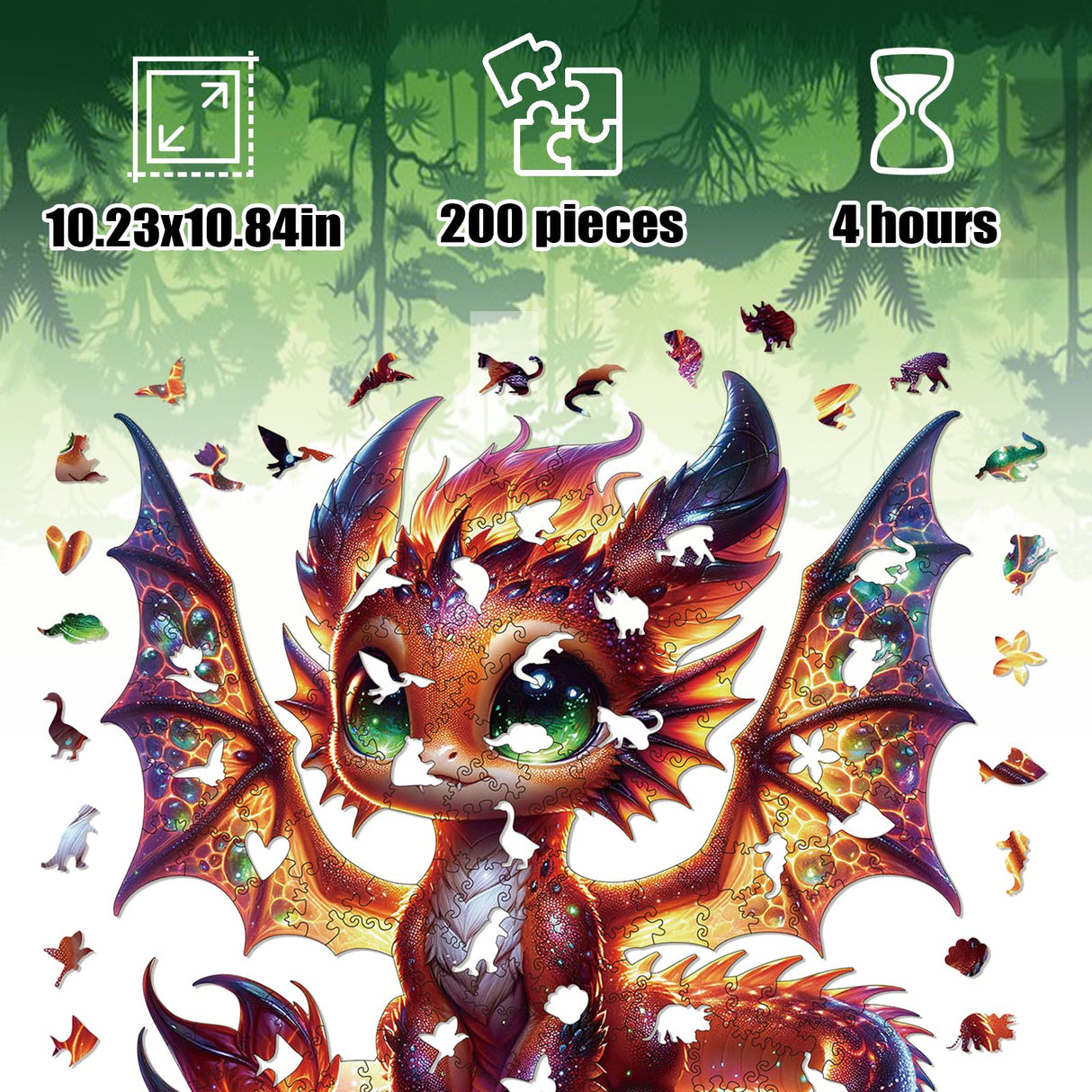 Wooden Puzzles for Adults, Dragon Wood Puzzles 200 Pieces, Irregular Animal Shaped Unique Wooden Jigsaw Puzzles, Creative Ghristmas Gift for Teenagers and Adults WHJSG