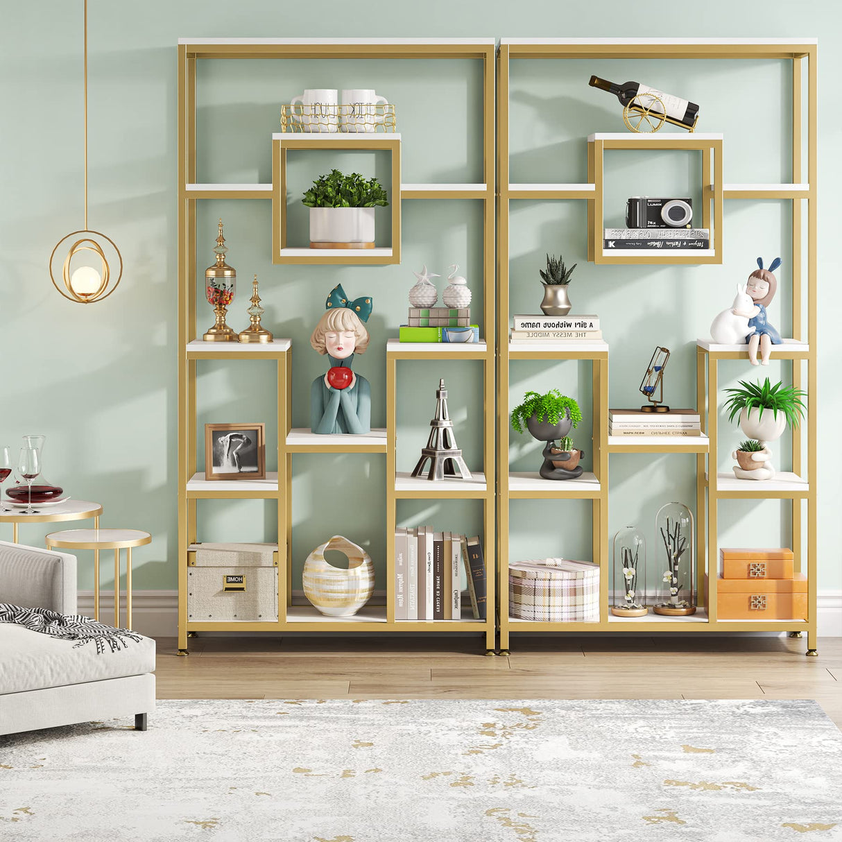 Tribesigns 71" Gold and White Modern 11-Tier Etagere Bookshelf for Elegant Storage and Display Tribesigns