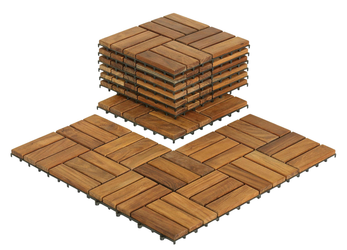 Bare Decor BARE-WF2009 Solid Teak Wood Interlocking Flooring Tiles (Pack of 10), 12" x 12", Brown Bare Decor