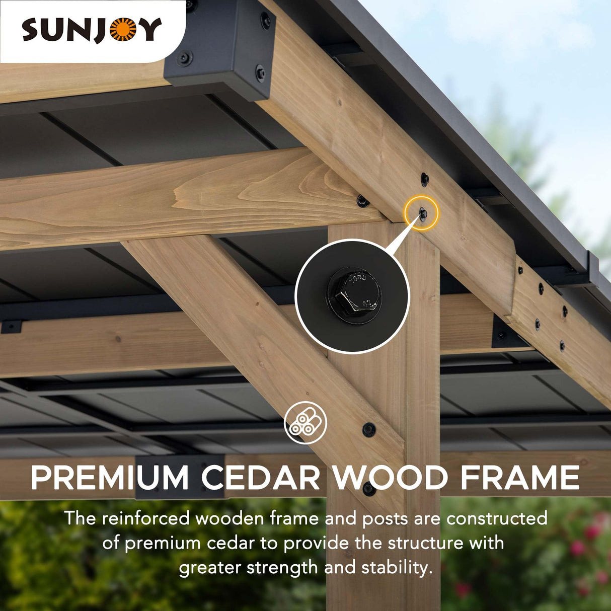 Sunjoy Wooden Grill Gazebo 10 ft. x 12 ft. Outdoor Cedar Frame BBQ Gazebo, Backyard Hot Tub Gazebo with Metal Hardtop Roof, Exclusive PowerPort and Bar Shelves Sunjoy