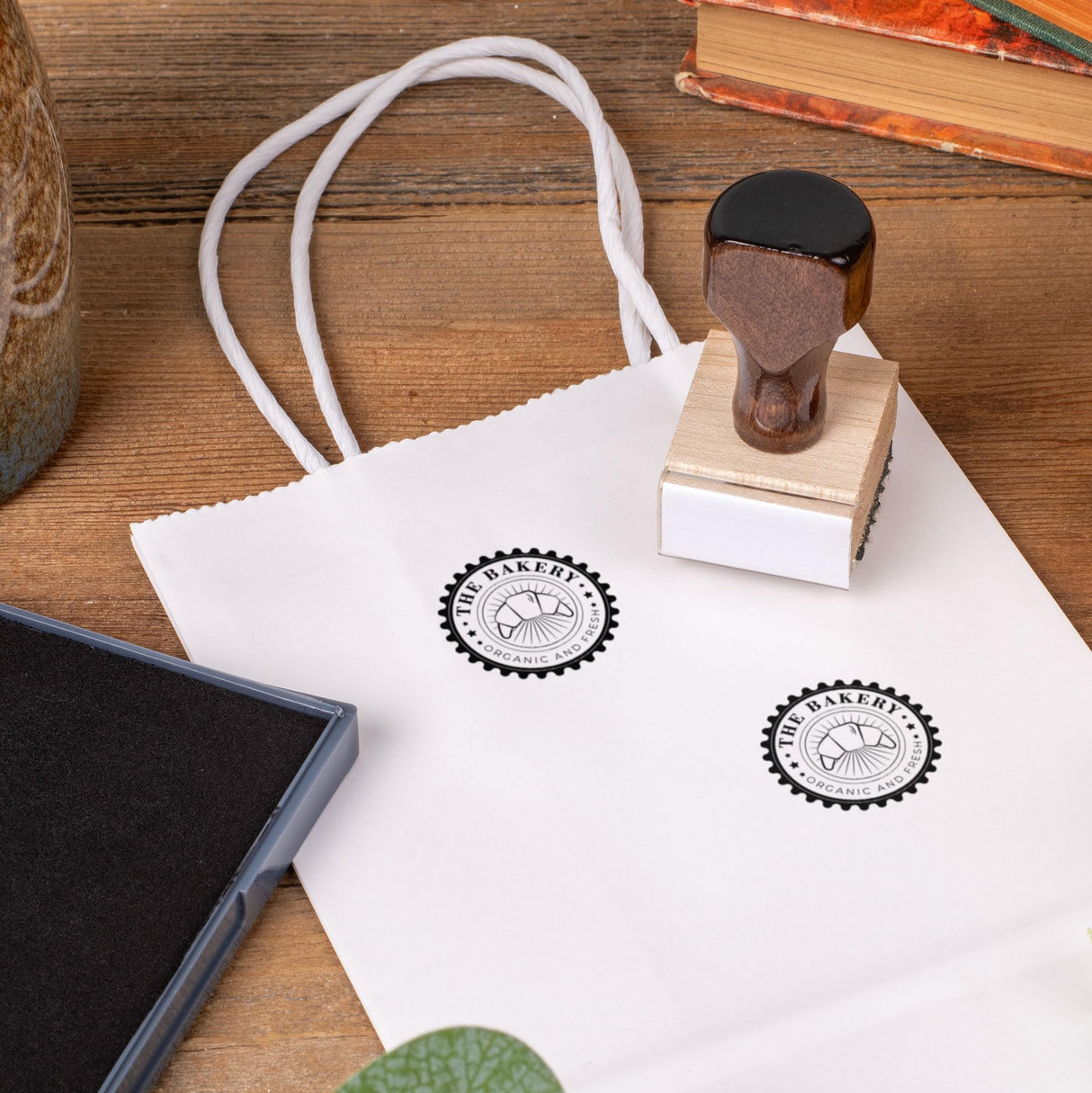 Personalized Rubber Hand Stamp, Wood Handle with Custom Logo | Multiple Size Options Available | Upload Your Own Logo (1"x1") 904 Custom