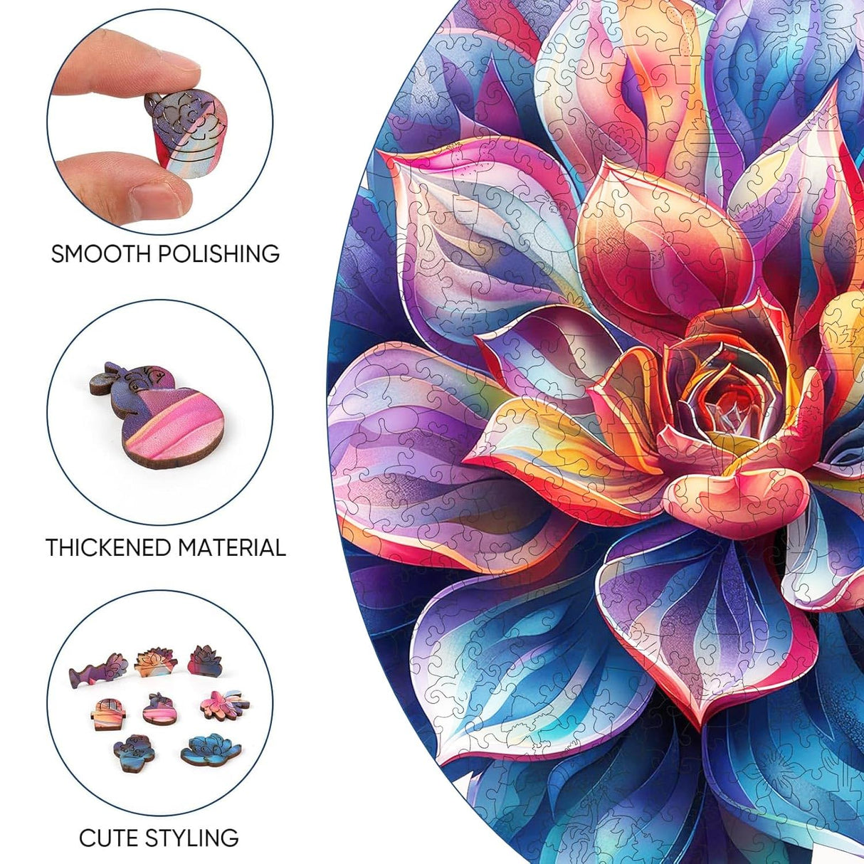 Wooden Puzzles for Adult, Flower Succulent Puzzle for Girl, Challenging Puzzle, 200 Piece Luxurious Shaped Wooden Puzzles for Adults, Family Game Medium 11.2 * 15.9in Reouinty