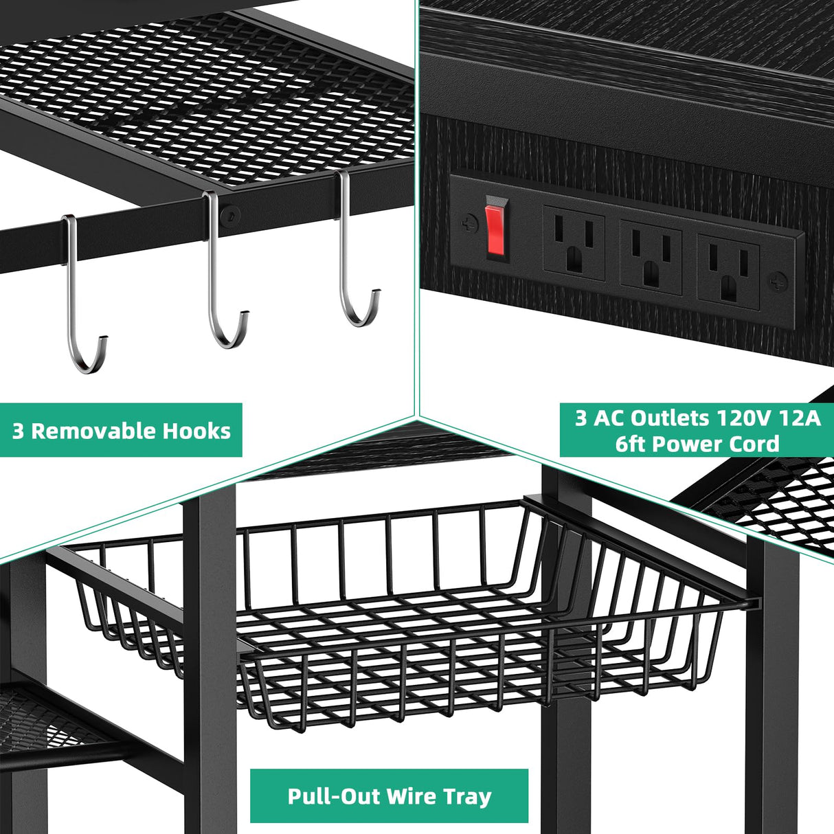 20-29 Gallon Aquarium Stand with 6 ft Power Strip, 5-Tier Metal Frame Fish Tank Stand 20 Gallon Fish Tank Stand 31.5" L*15.75" W Tabletop 400lbs Capacity (Pure Black, 20-29 Gallon) Kalrin