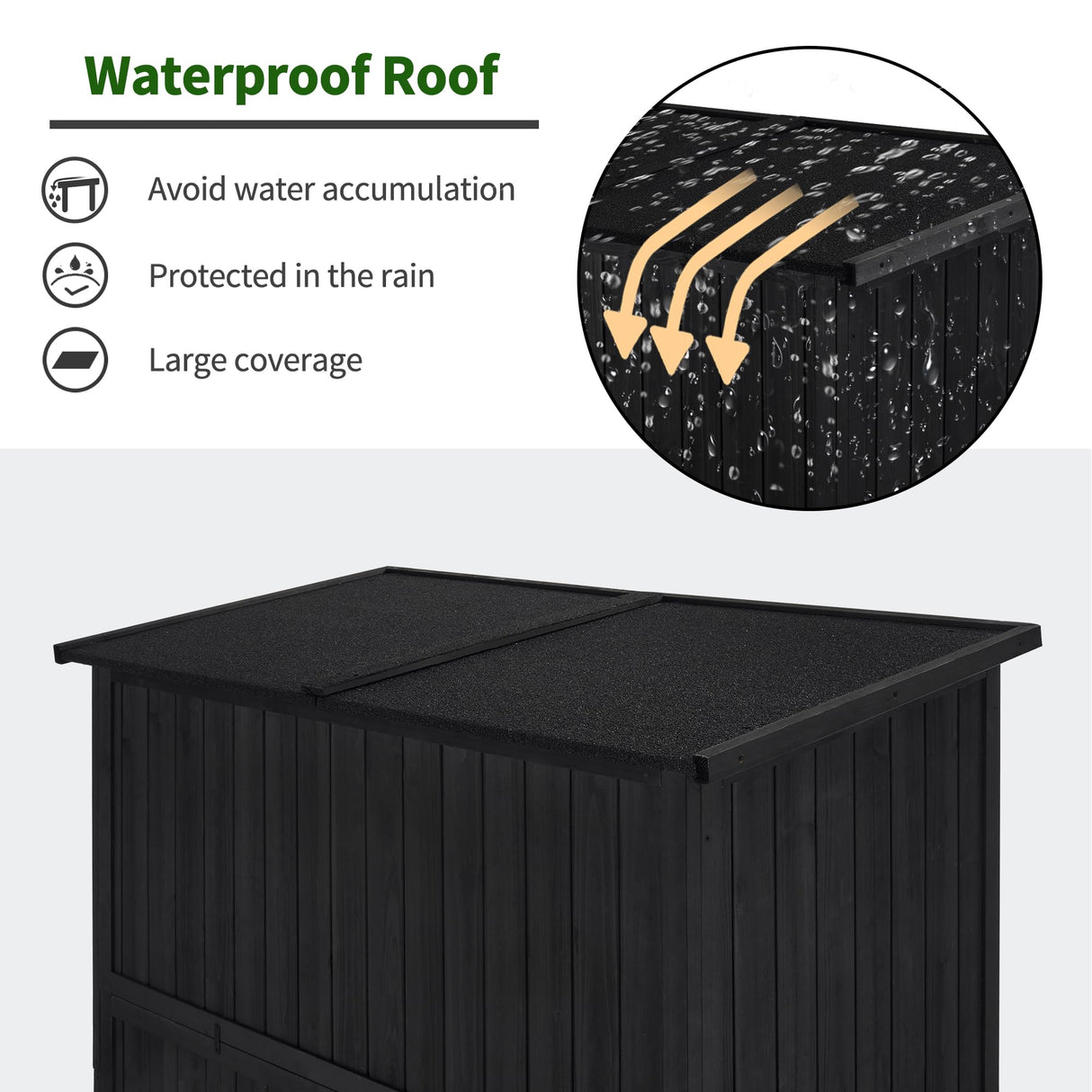 MCombo Outdoor Storage Cabinet, Wooden Storage Shed with Latch, Outside Garden Tool Shed with 2 Doors for Patio Yard Lawn, 1900 (Black, Large) MCombo