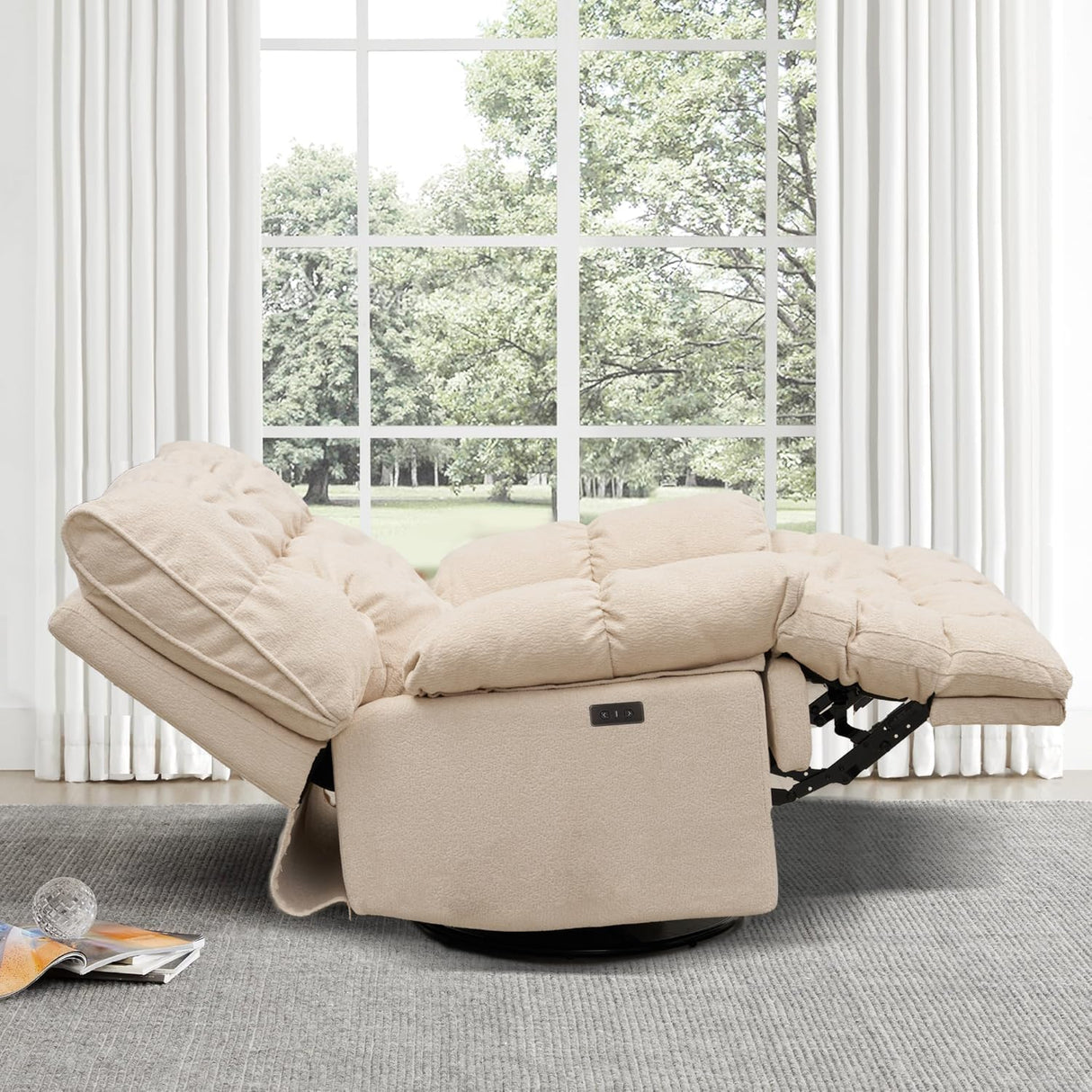 Dozzy Oversized Rocker Recliner Chair,Overstuffed Rocking Chair, Soft Padded Headrest and Armrest, Manual Recliner Extra Large Living Room Chair Up to 350 LBS, Power, White Dozzy