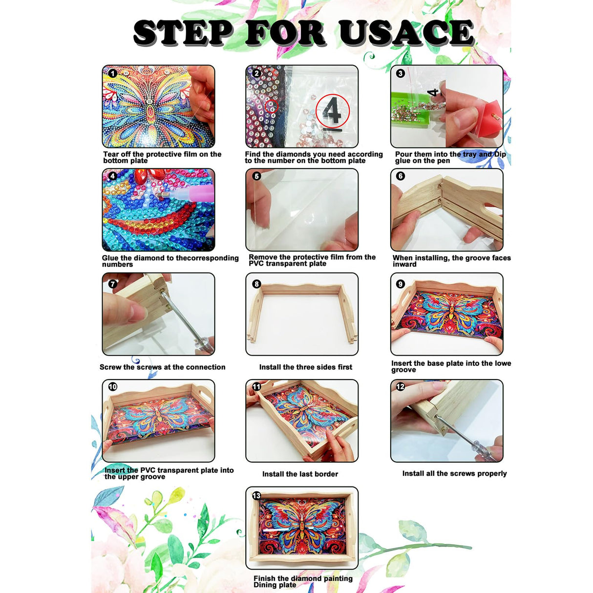 DoxQcs DIY Diamond Tray Diamond Art Painting Wooden Tray Kit, Food Tray with Handle Diamond Table Decoration Tray, for Breakfast Bar Dinner Table Diamond Dots Gem Art Set for Beginners-#30-Deer DoxQcs