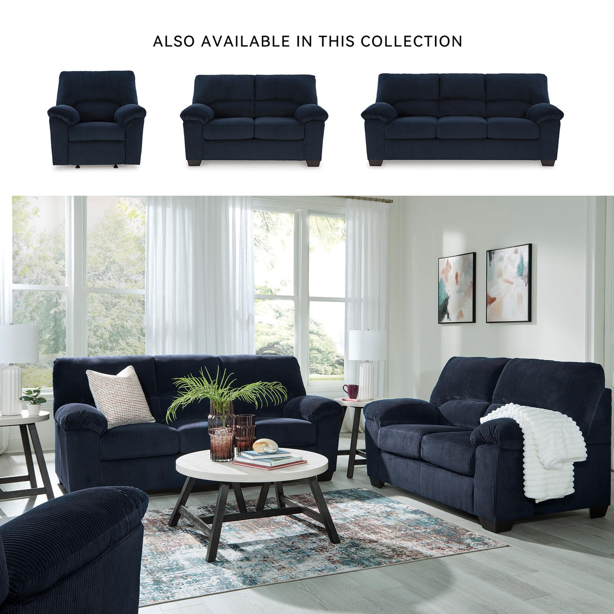 Signature Design by Ashley SimpleJoy Contemporary Loveseat for Living Room, Blue Signature Design by Ashley