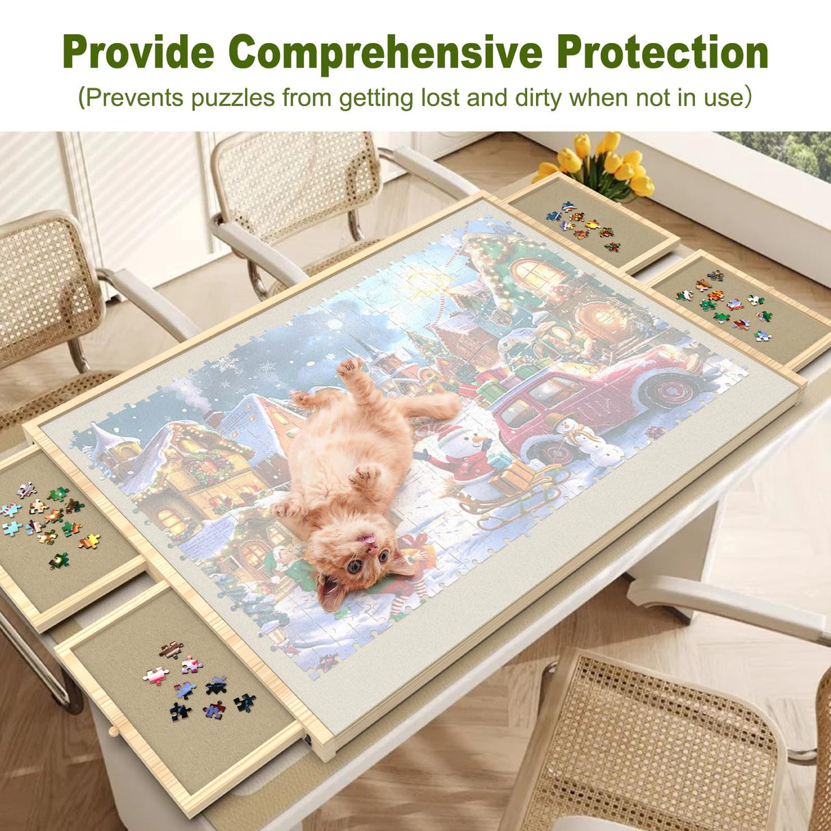 Puzzle Board with Drawers and Cover, 2000 Pieces Jigsaw Puzzle Board with Adjustable Tilt Stand, Tilting Puzzle Board for All Ages Doerpuz
