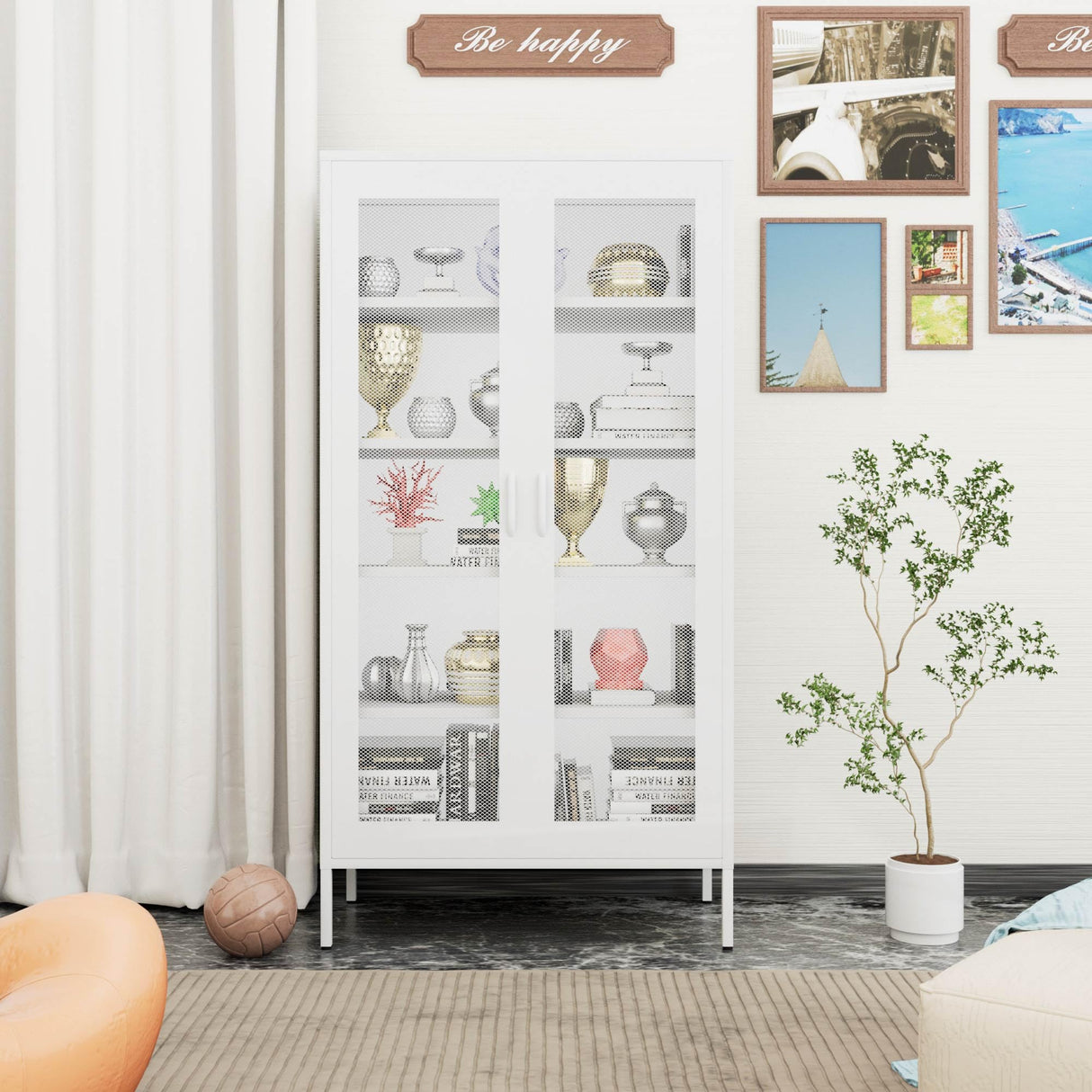 Baborokic Metal Storage Cabinet,Kitchen Pantry Cabinet with 2 Mesh Doors,Tall Organizer Steel Cabinets,Large Metal Locker Storage Cabinet for Home,Office,Living Room(72" White) Baborokic