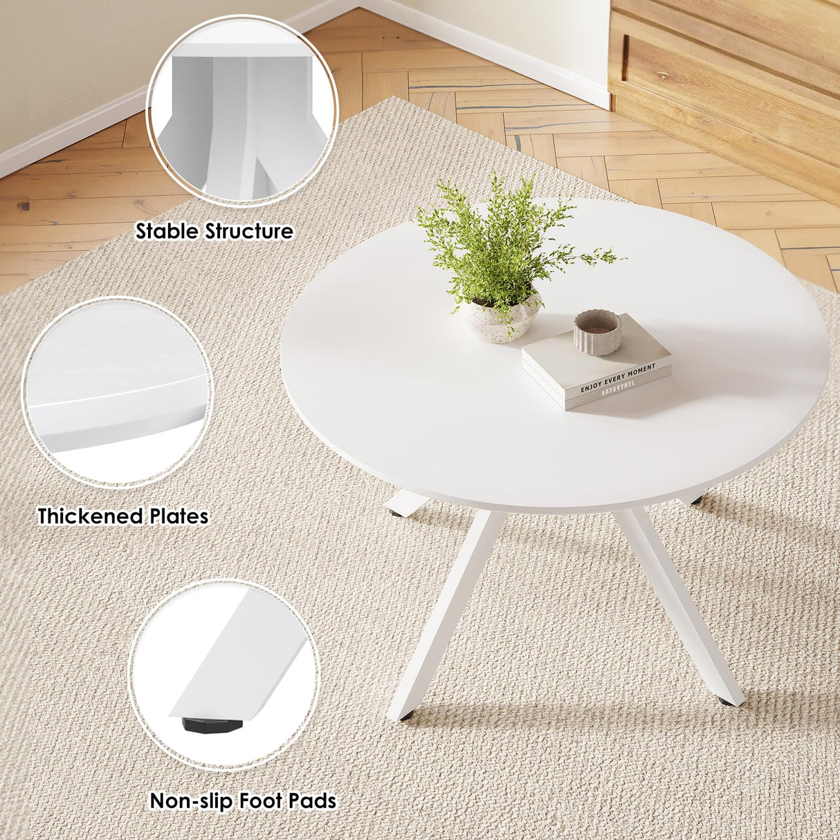 Farini White Dining Table for 4-6 Person,47" Round Wooden Dining Tabletop and Metal Frame for Home Kitchen Dining Desk (47 inch,120cm) Farini