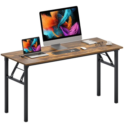 Need Home Office Desk Large Computer Desk 60 inch Sturdy Table Foldable Desk Gaming Computer Table No Assembly Required, Rustic Brown&Black Frame AC5FB(152.4 * 60)