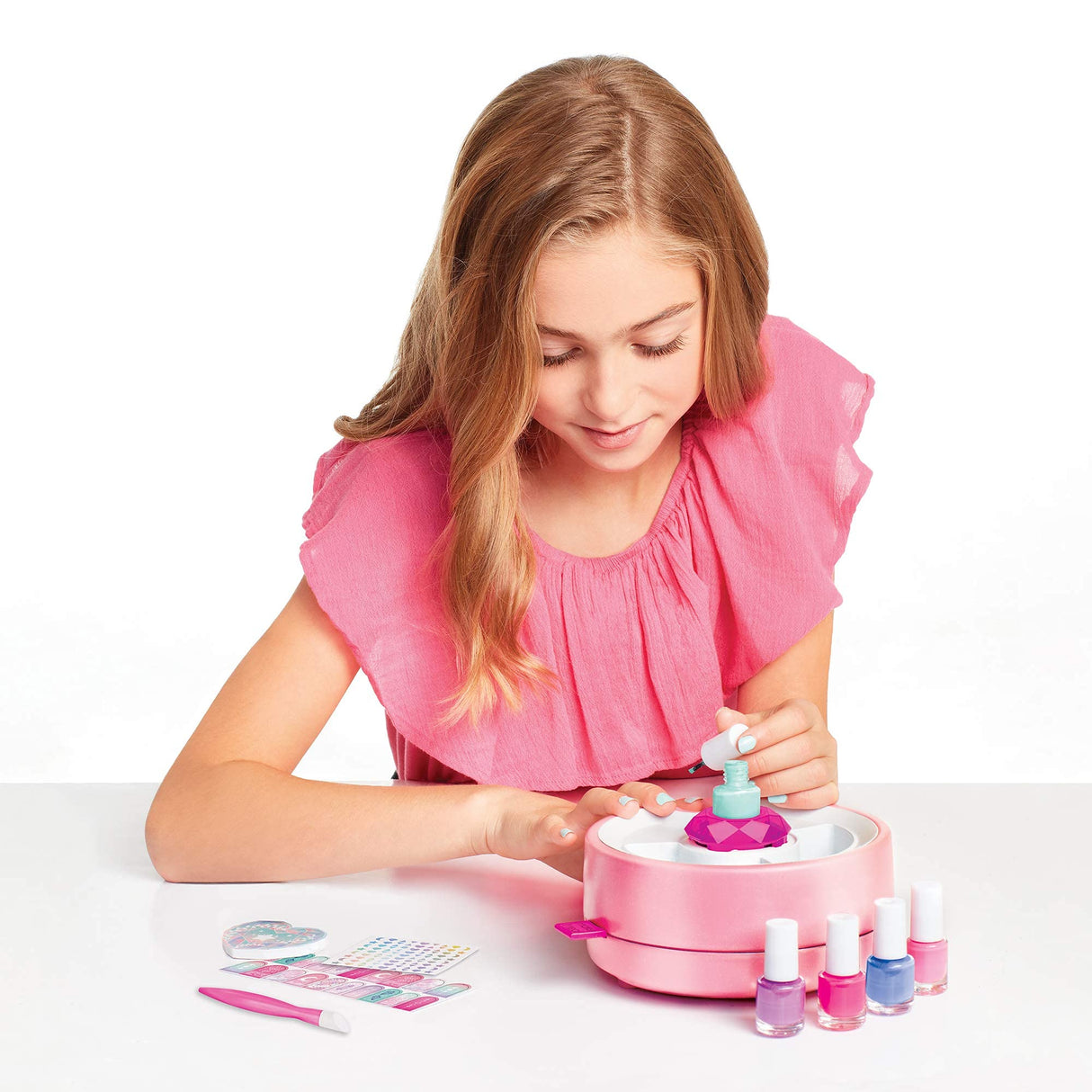 Light Magic Nail Dryer & Polish Set for Girls & Teens - 5 Vibrant Nail Colors, Art Stickers, Nail File, Cuticle Pusher & Dryer - Water-Based, Non-Toxic Polish Perfect Spa Day Manicures Make it Real Make It Real