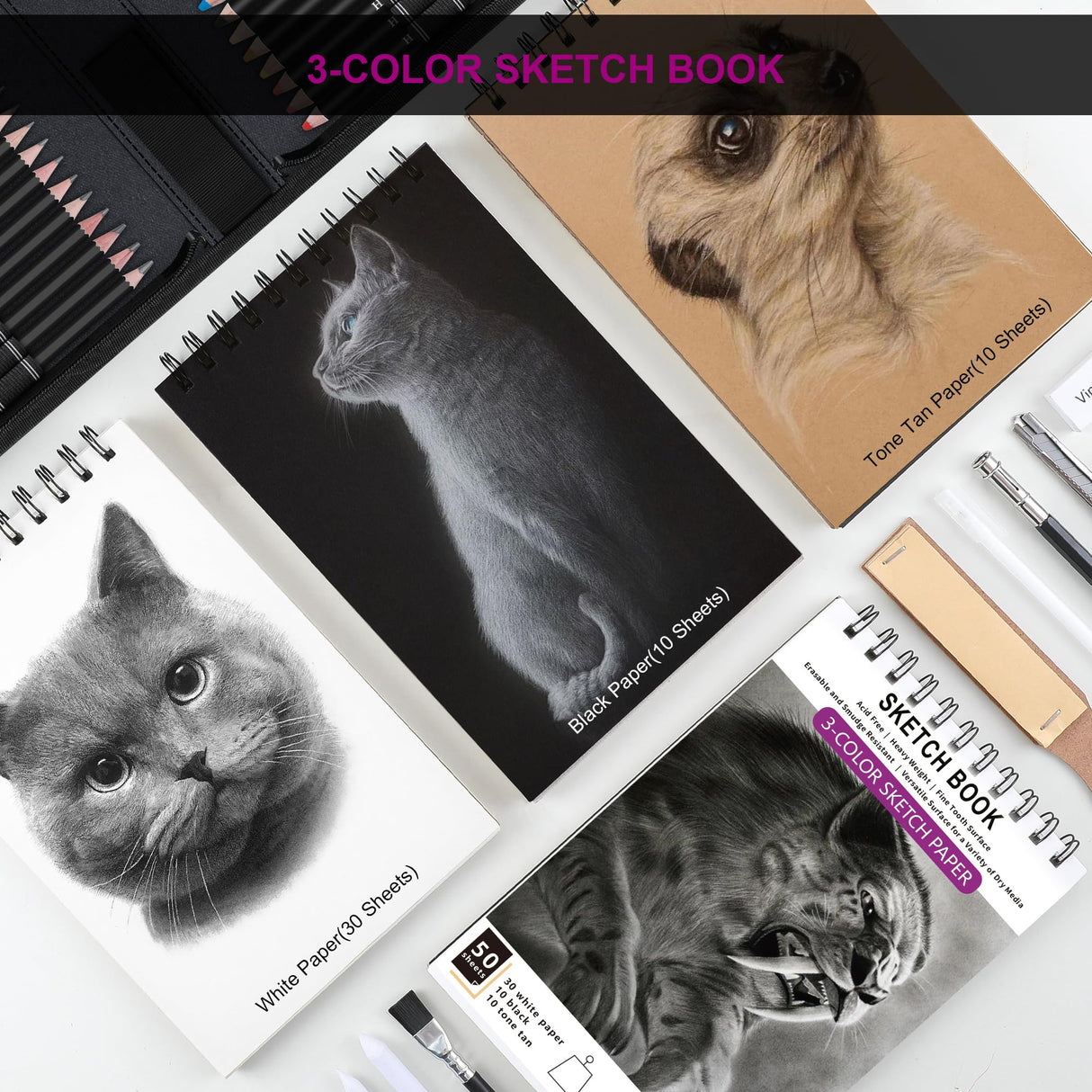 HIFORNY 76 PCS Drawing Set Sketching Kit,Sketch Pencils Art Supplies with Graphite,Charcoal,Blending Tools & Accessories,Portable Zippered Travel Case for Artists & Beginners HIFORNY