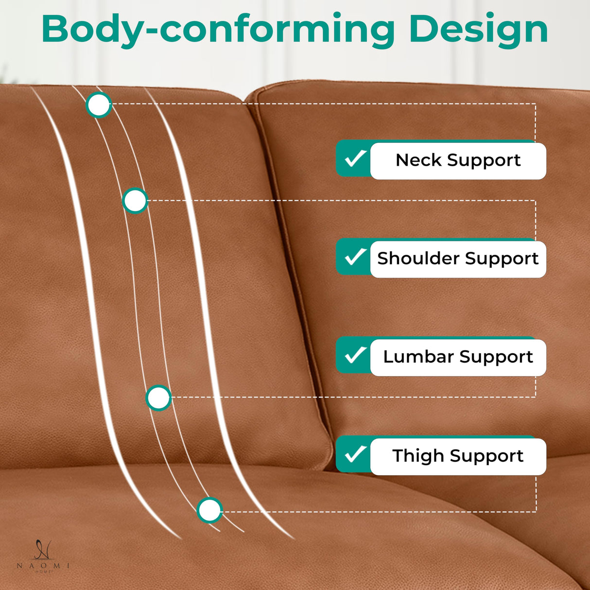 Naomi Home Freya Genuine Leather Sofa for Living Room, Bedroom - Loveseat, Sofa - Luxurious Comfort, Goose Feather Cushion Filling, Square Arm Design, Sturdy Block Legs, Elegant, Tan Naomi Home