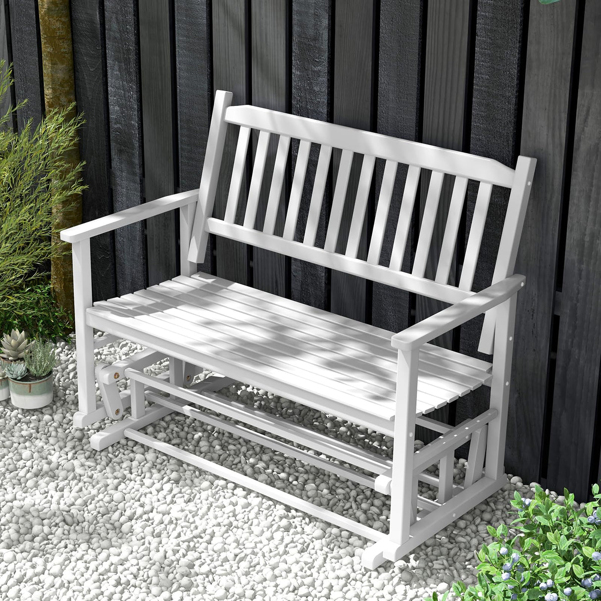 Tangkula White 2-Person Outdoor Glider Bench with Ergonomic Design and Smooth Motion Tangkula