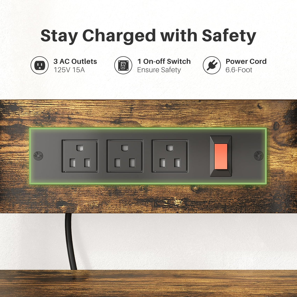 Baker Rack with Power Outlet - Large Microwave Stand with Storage, Kitchen Coffee Bar Station, Rustic Brown and Black, 14.5" D x 36" W x 72" H SAYZH