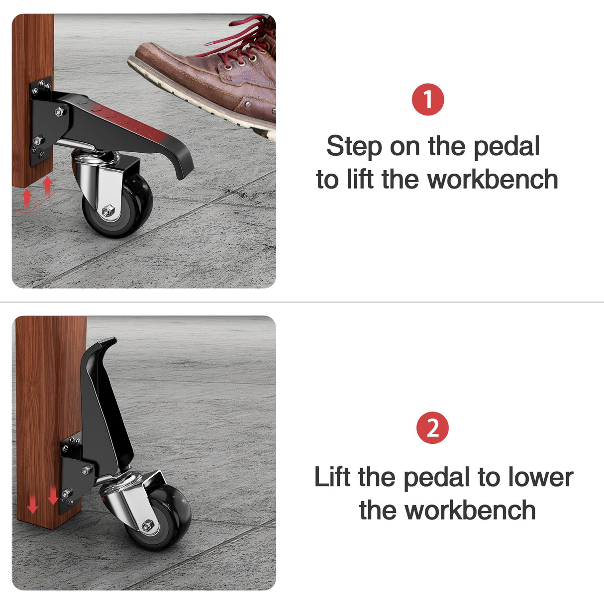 DOZAWA Workbench Stepdown Caster, 700 Lbs Casters Wheels Set of 4 Heavy Duty Steel, 2.5" All Steel Construction Urethane Wheels with Screws & Screwdriver DOZAWA