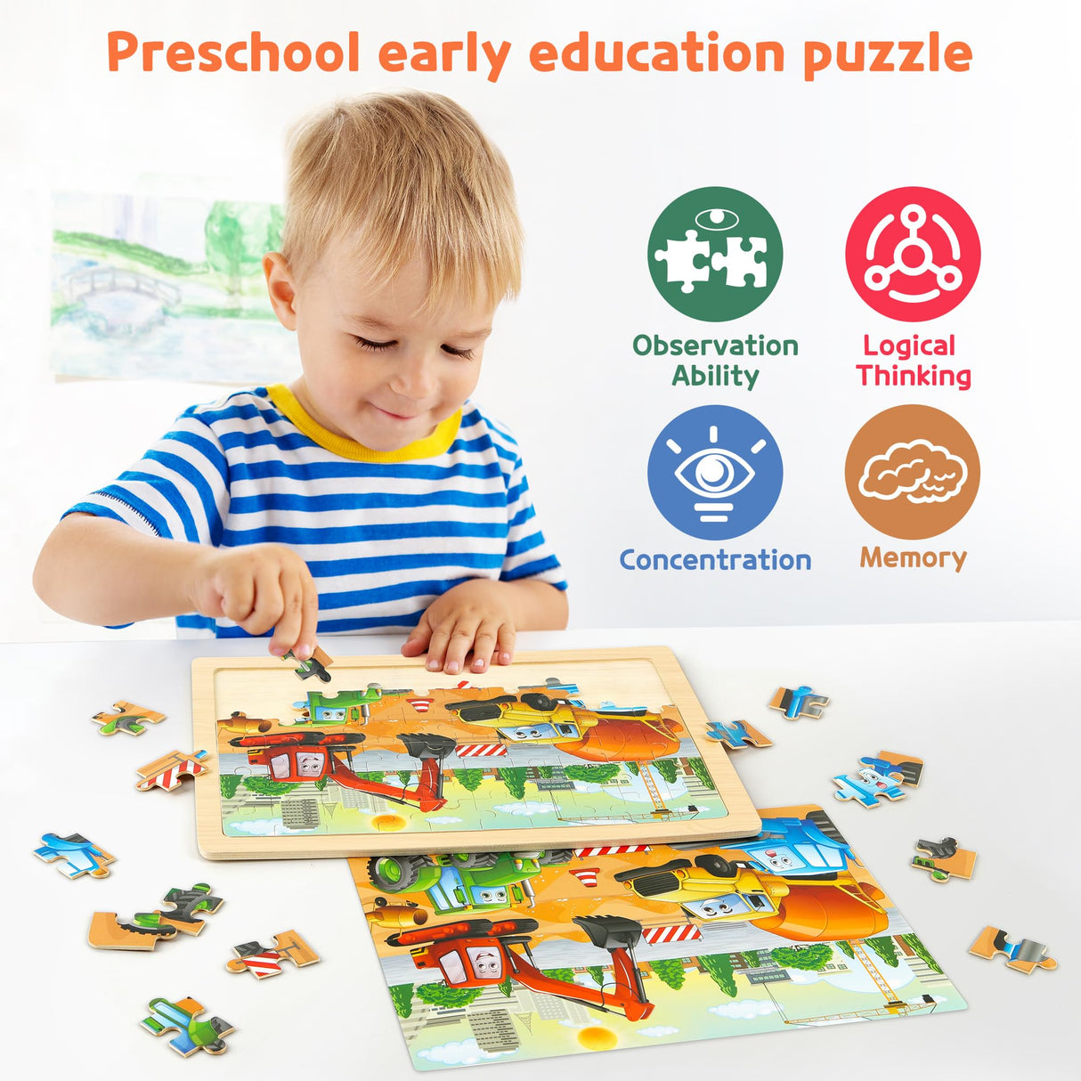 SYNARRY Wooden Puzzles for Kids Ages 4-6, 6 Packs 60 PCs Jigsaw Puzzles Preschool Educational Toys Gifts for Children Ages 4-8, Kids Puzzles for 4+ Year Olds Boys Girls, Wood Puzzles Ages 3 4 5 6 7 8 SYNARRY