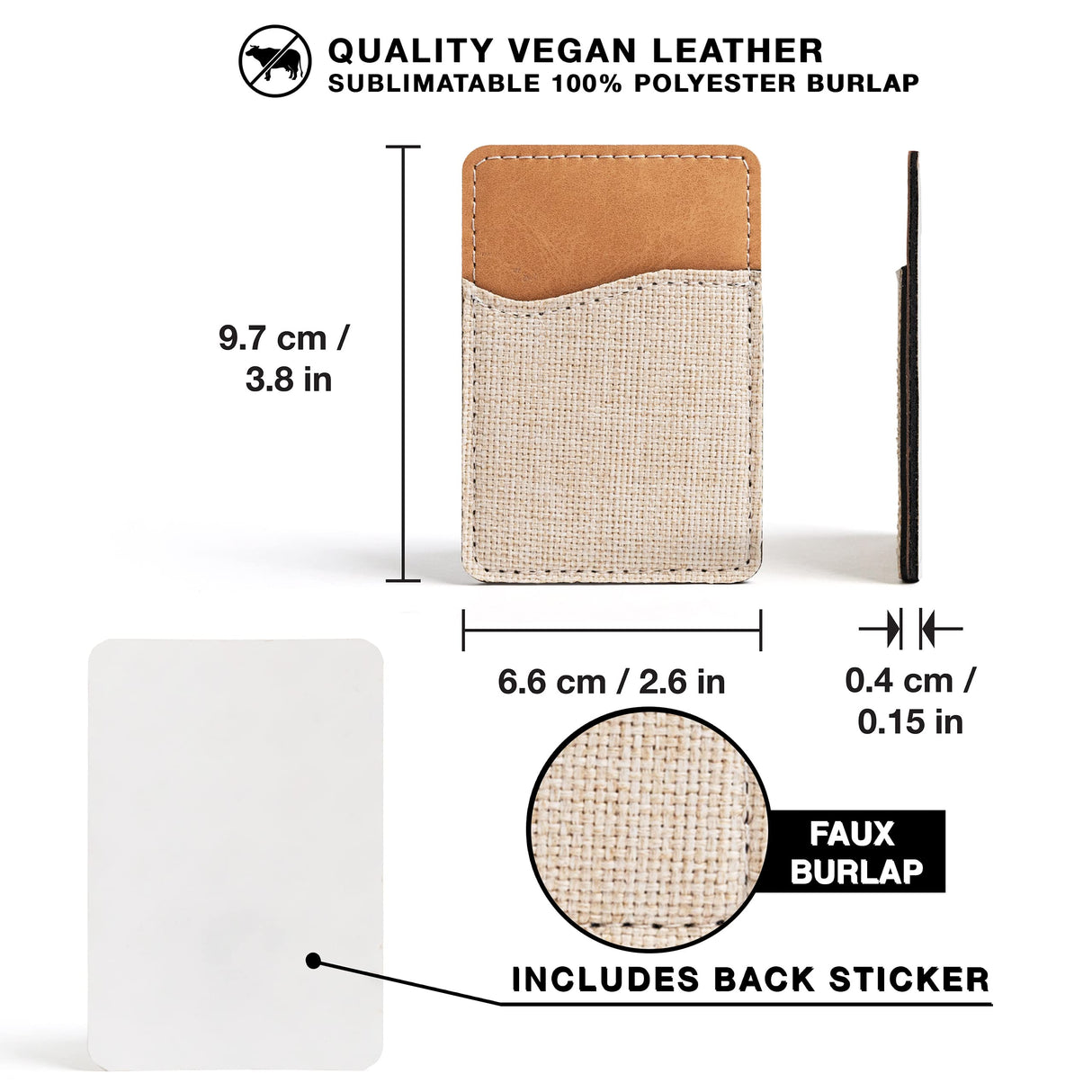 RYTOO Sublimation Blanks Phone Wallet - PU Leather Card Holder for Back of Phone Stick on iPhone Android HTV Friendly DIY Blanks for Vinyl Projects (Beige Polyester Burlap) RYTOO