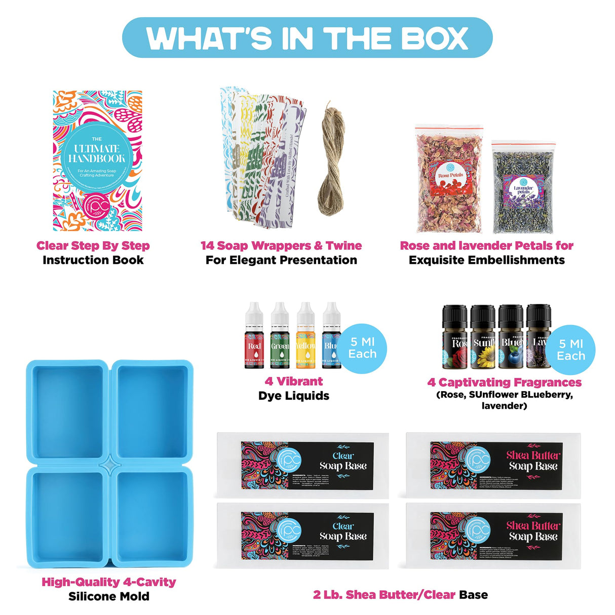 Soap Making Kit - Soap Making Supplies melt and Pour - DIY Set for Adults and Kids, Includes soap Base, Silicone molds, fragrances, Rose and Lavender Petals, by Prime Creations Prime Creations