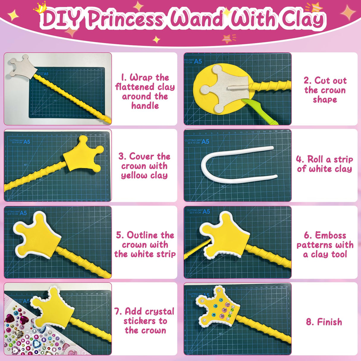 Make Your Own Princess Magic Wand Kit - DIY Fairy Craft Set for Kids Girls - Birthday Party Gift, 39 PCS to Create 14 Wands WizWonders