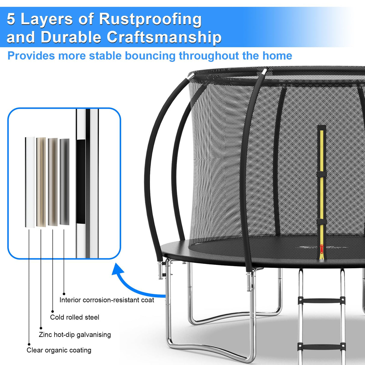 YSSOA 12FT Trampoline Secure Fun for Kids and Adults Recreational Trampolines Complete with Safety Enclosure Wind Stakes and 400LBS Weight Capacity Black Inside Net YSSOA
