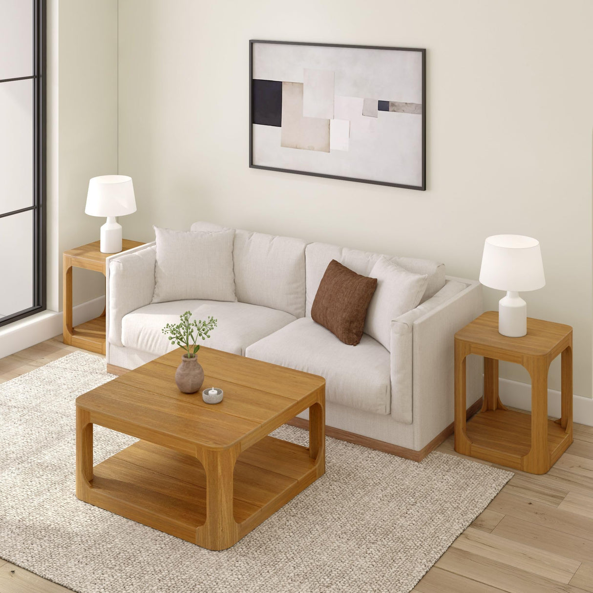 Plank+Beam Forma Coffee Table, Solid Wood 36 Inch Modern Coffee Table with Shelf, Contemporary Center Table with Storage Space, Square Tea Table with Storage, Pecan Plank+Beam