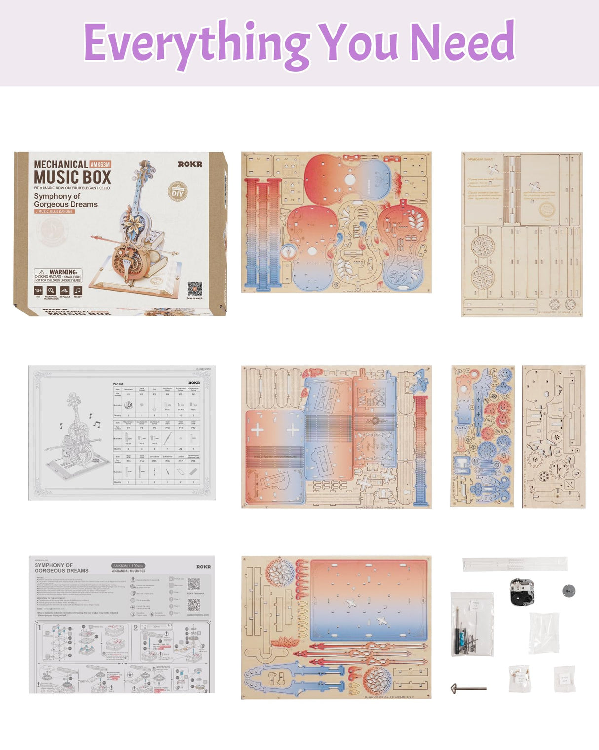 ROKR 3D Puzzles for Adults, Wooden Music Boxes-Cello, Model Kits for Adults, DIY Building Sets for Kids, Birthday Gifts Hobbies for Women Men ROKR